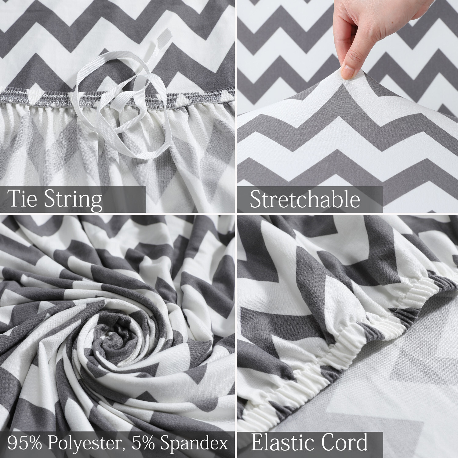 Image of HOKiPO Polyester 4 Seater Sofa Striped Cover (Pack of 1 Chevron Grey)
