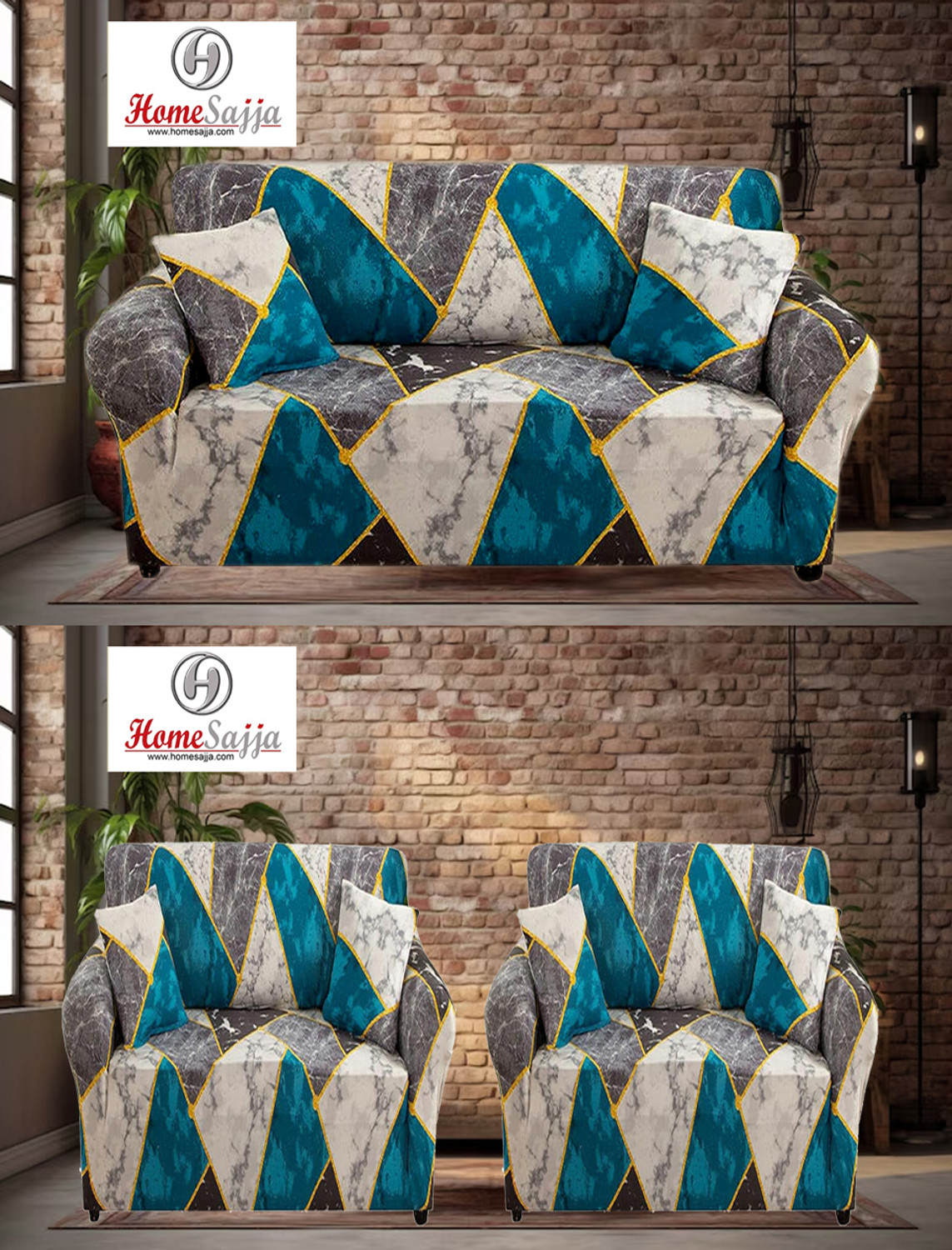 Image of Homesajja Polycotton 3+1+1 Seater Sofa Floral Cover (Pack of 3 MULTI TRANGLE)