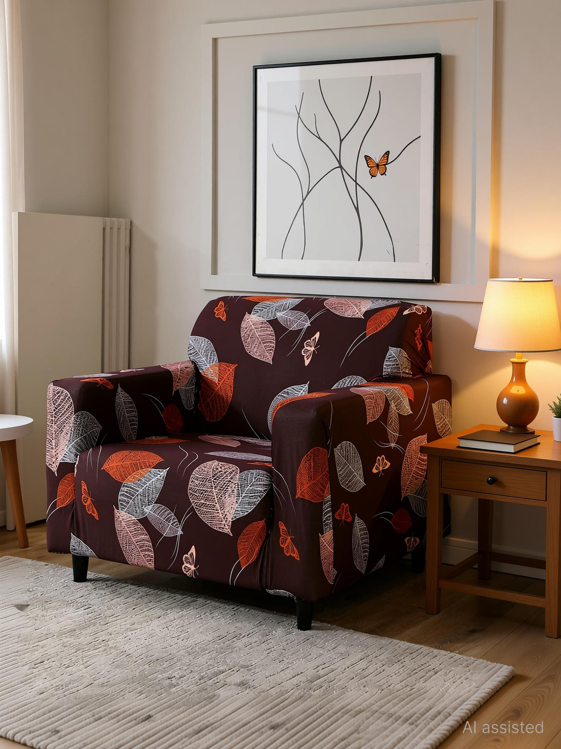 Image of igi Polyester 1 Seater Sofa Geometric Cover (Pack of 1 BLUE, MULTICOLOR)