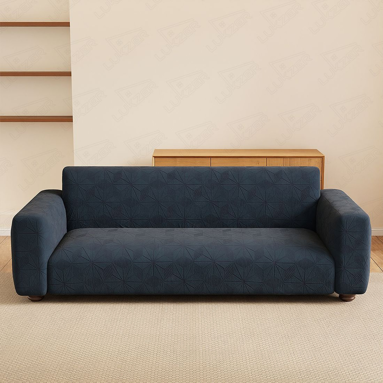Image of LUKZER Jacquard 2 Seater Sofa Abstract Cover (Pack of 1 Pastel Marine Blue Leaf Trail)