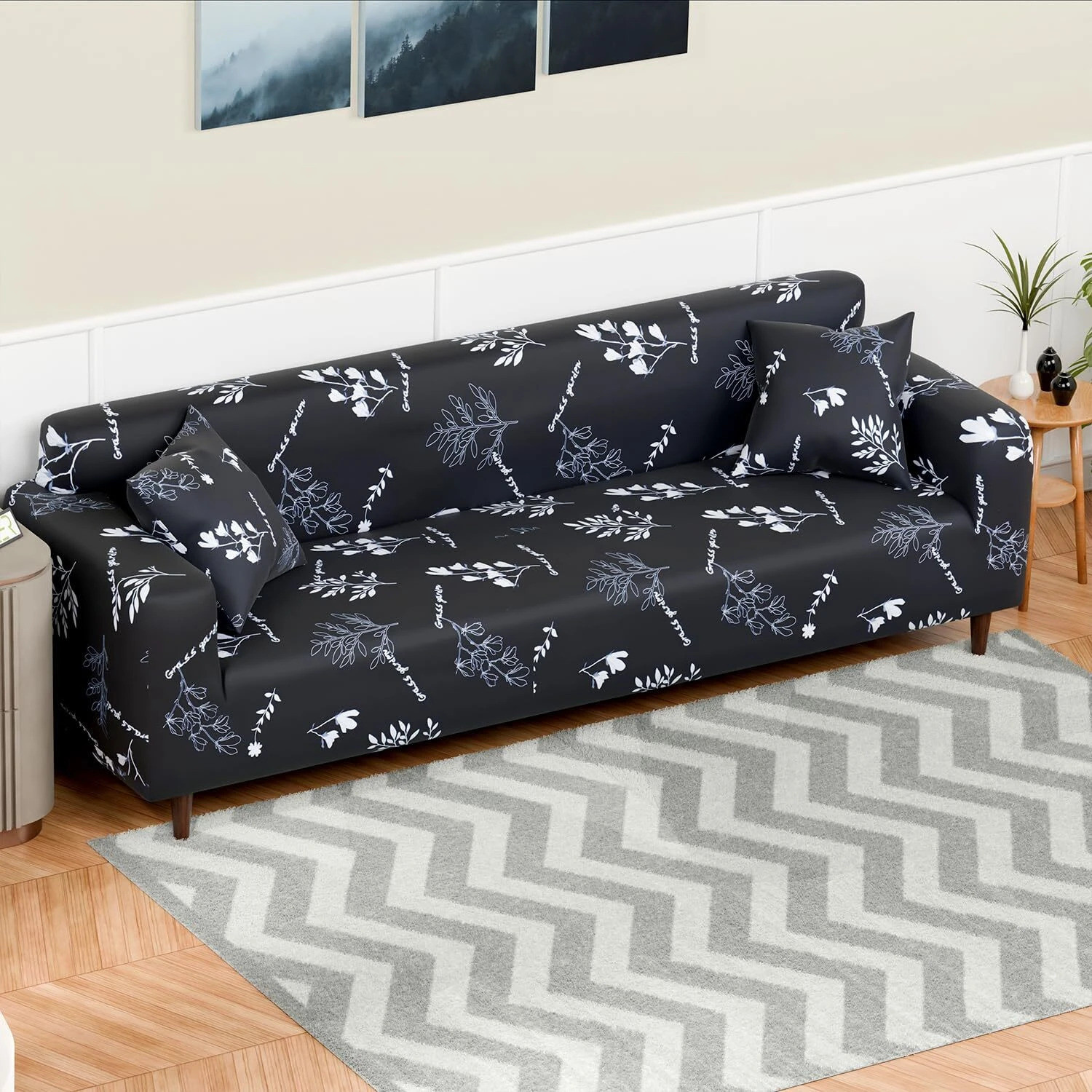 Image of Homesajja Polycotton 3+1+1 Seater Sofa Floral Cover (Pack of 3 MULTI TRANGLE)
