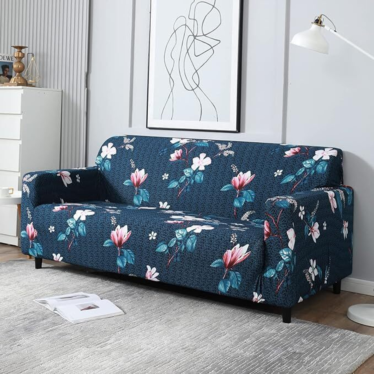 Image of igi Polyester 1 Seater Sofa Geometric Cover (Pack of 1 BLUE, MULTICOLOR)