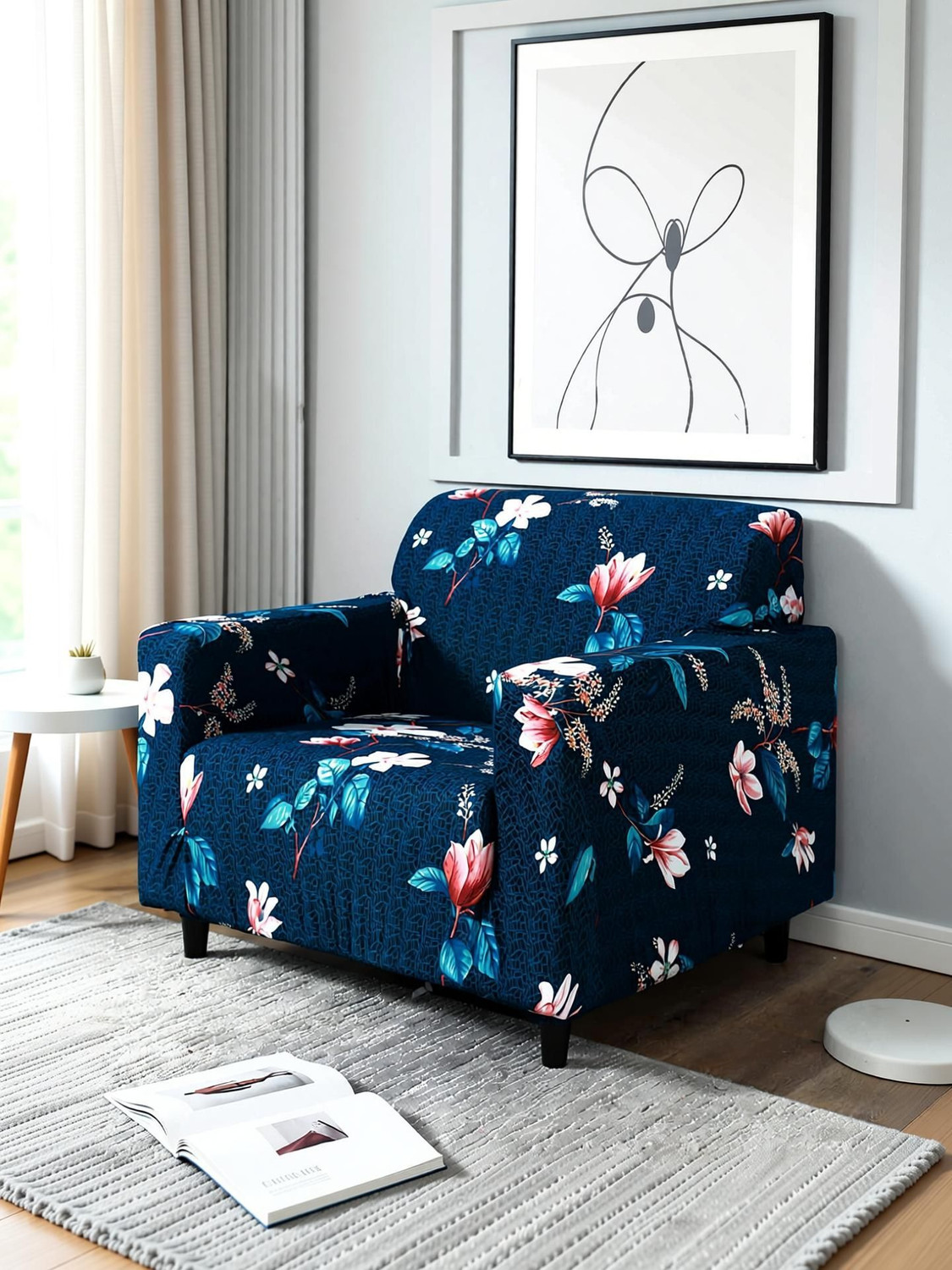 Image of igi Polyester 1 Seater Sofa Geometric Cover (Pack of 1 BLUE, MULTICOLOR)