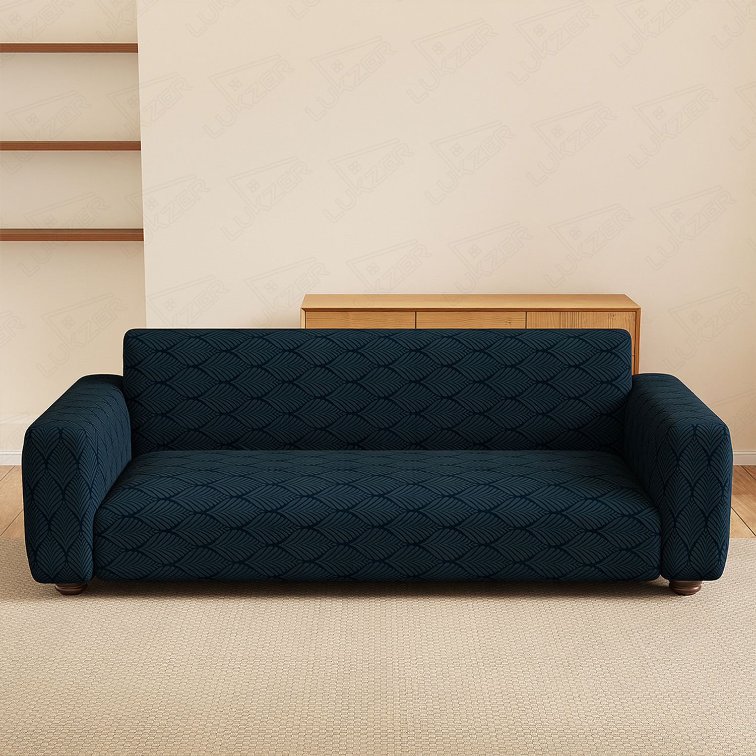 Image of LUKZER Jacquard 3+1+1 Seater Sofa Abstract Cover (Pack of 1 Pastel Marine Blue Leaf Trail)