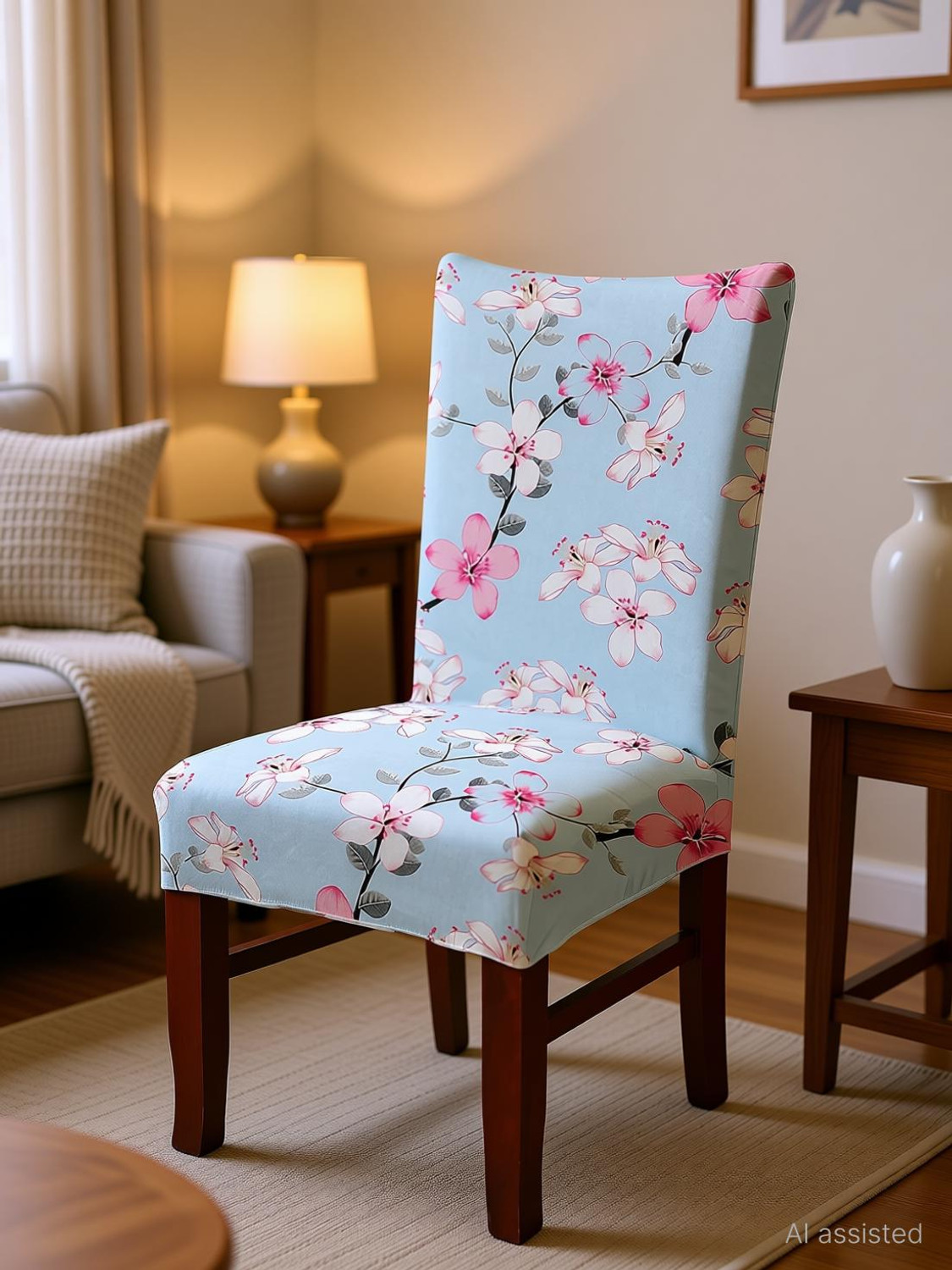 Image of igi Polyester 1 Seater Sofa Geometric Cover (Pack of 1 BLUE, MULTICOLOR)