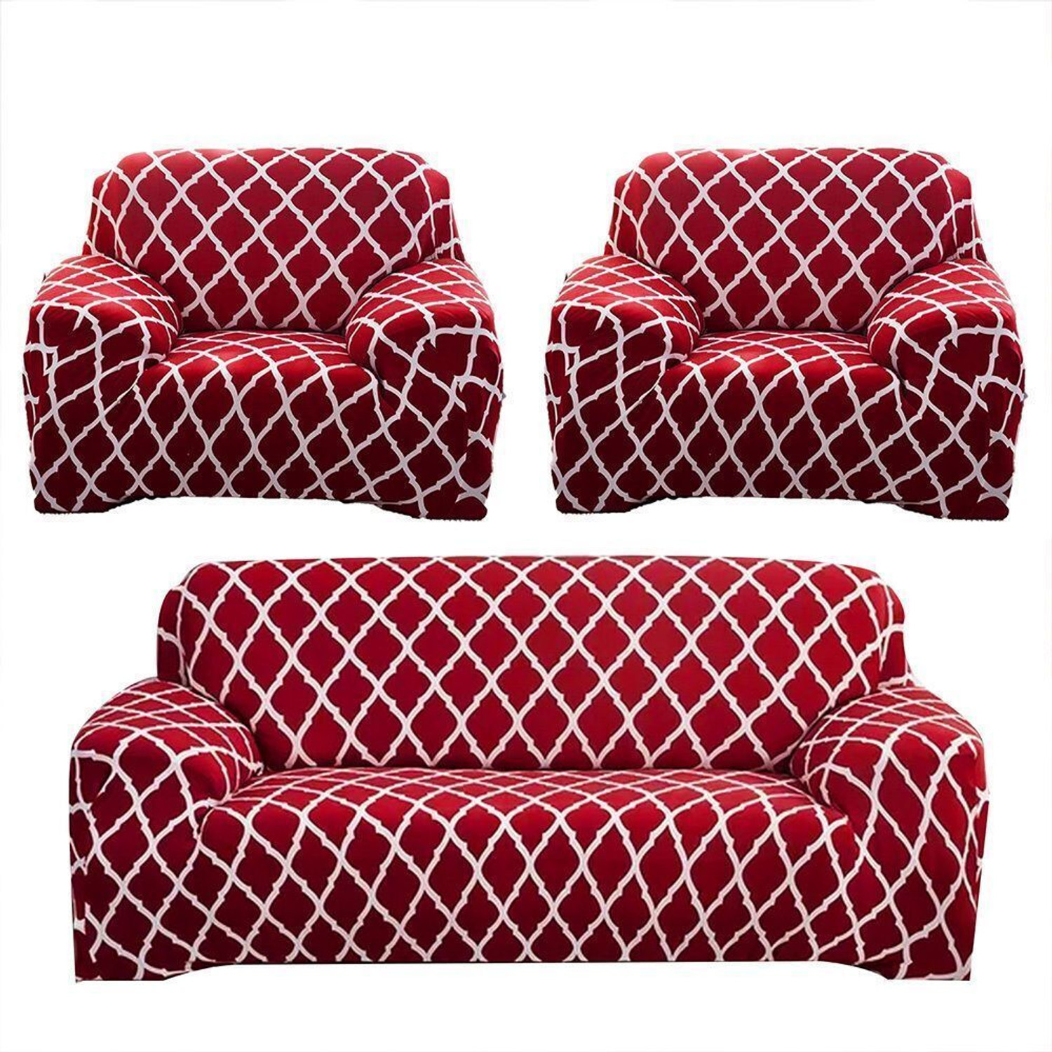 Image of igi Polyester 3+1+1 Seater Sofa Abstract Cover (Pack of 3 MULTICOLOR)