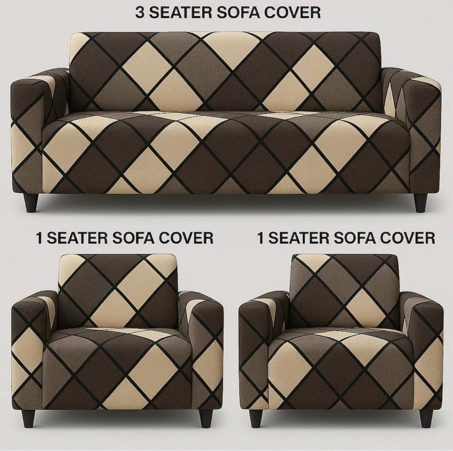 Image of igi Polyester 3+1+1 Seater Sofa Abstract Cover (Pack of 3 MULTICOLOR)