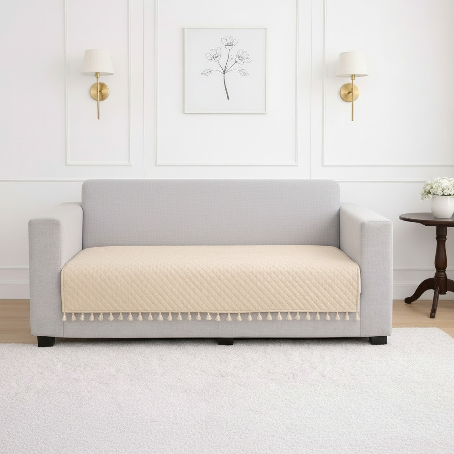 Image of STITCHNEST Velvet 3 Seater Sofa Plain Cover (Pack of 1 Blue)