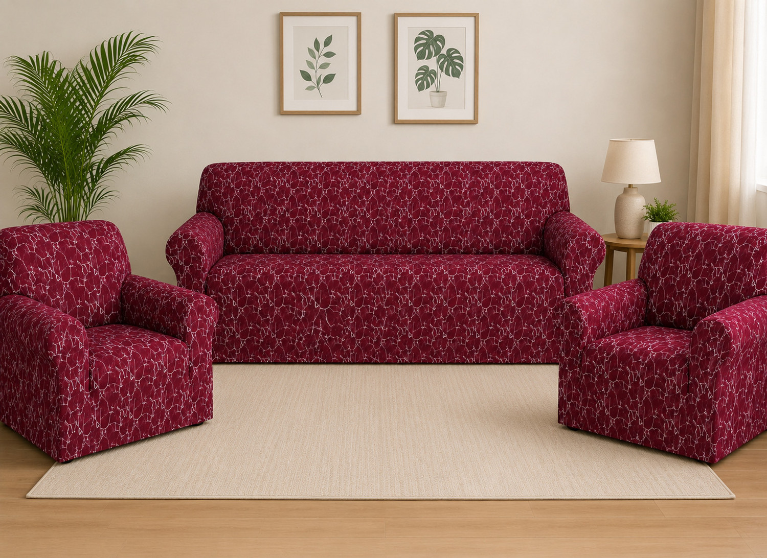 Image of igi Polyester 3+1+1 Seater Sofa Abstract Cover (Pack of 3 MULTICOLOR)