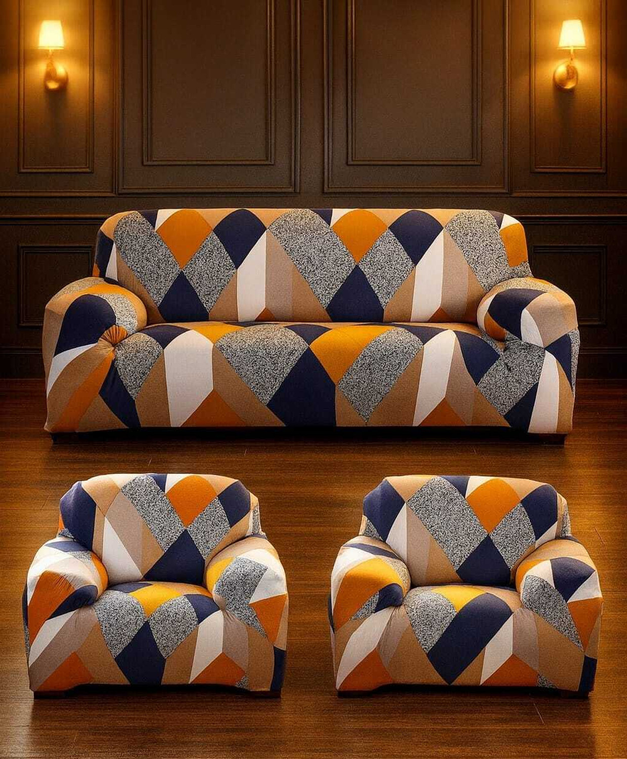 Image of Homesajja Polycotton 3+1+1 Seater Sofa Floral Cover (Pack of 3 MULTI TRANGLE)