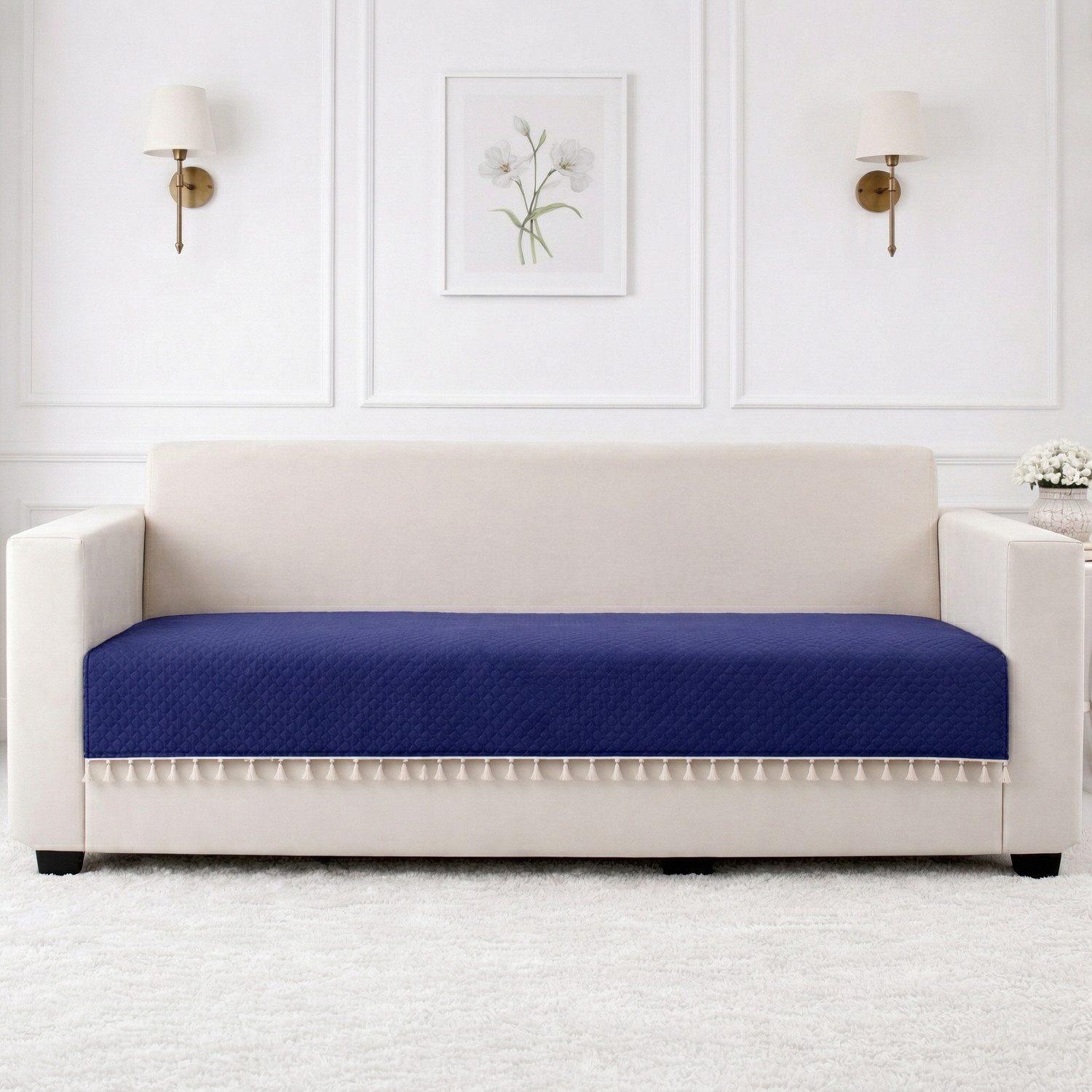 Image of STITCHNEST Velvet 3 Seater Sofa Plain Cover (Pack of 1 Blue)