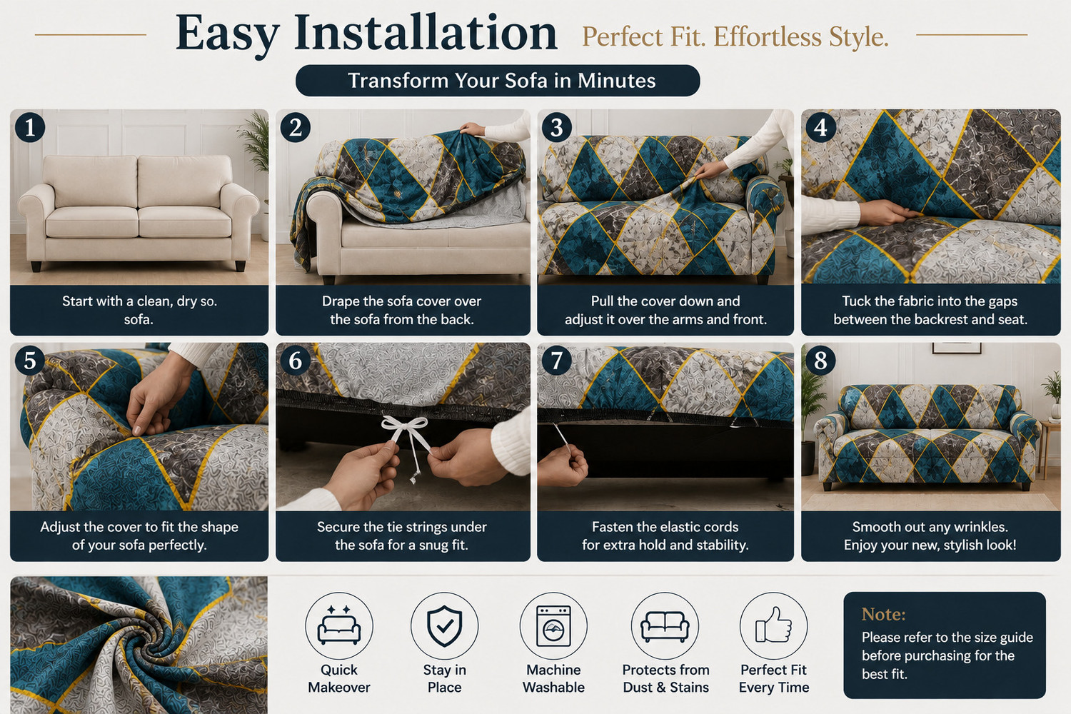 Image of Homesajja Polycotton 3+1+1 Seater Sofa Floral Cover (Pack of 3 MULTI TRANGLE)