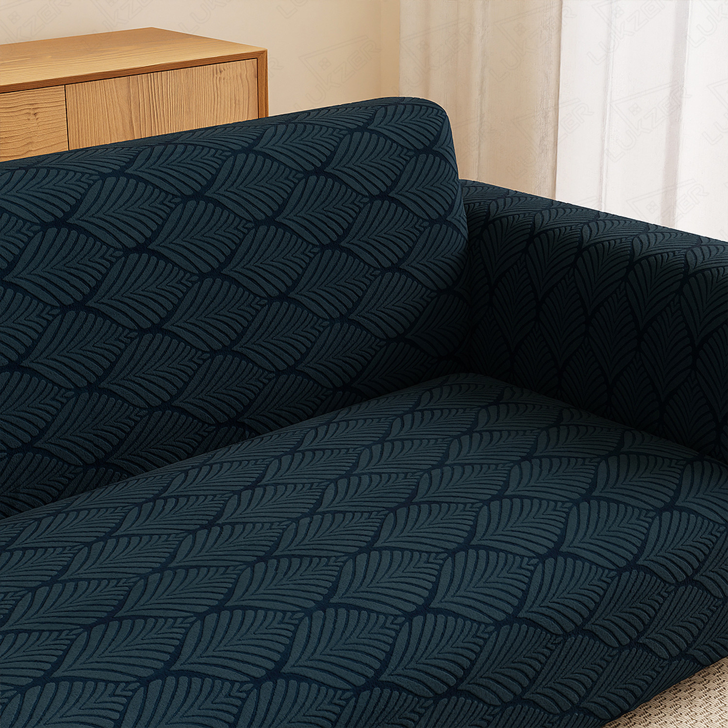 Image of LUKZER Jacquard 3+1+1 Seater Sofa Abstract Cover (Pack of 1 Pastel Marine Blue Leaf Trail)