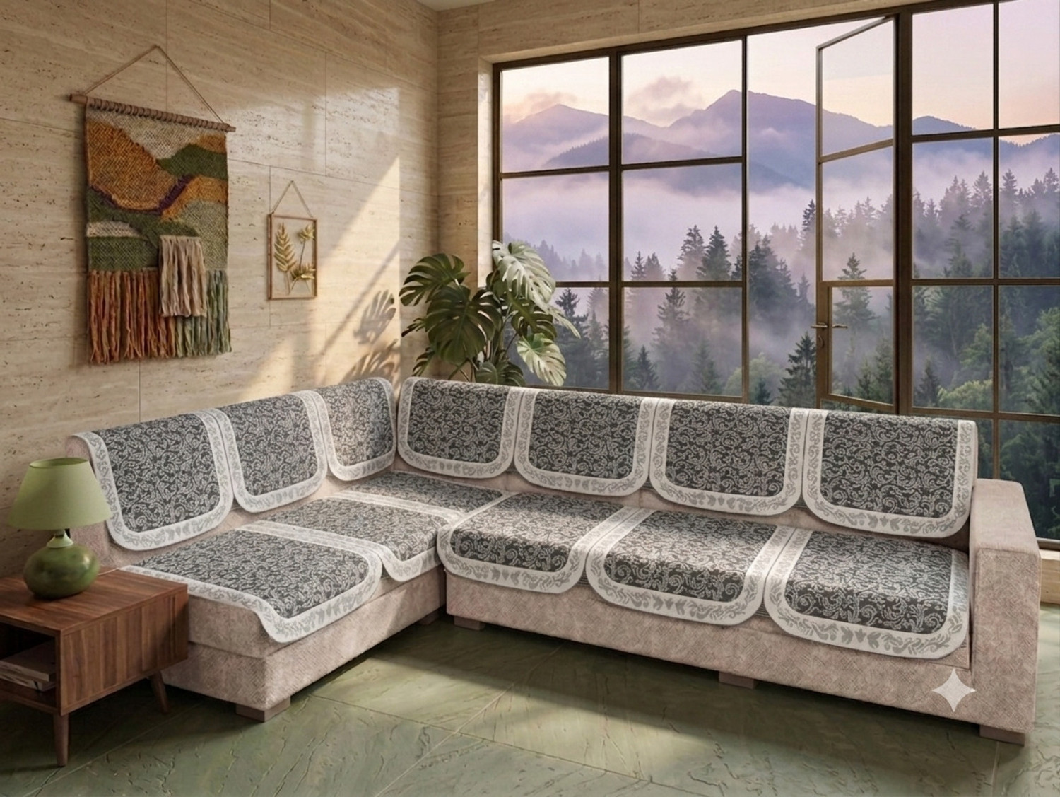 Image of Luxury Crafts Cotton 3+1+1 Seater Sofa Abstract Cover (Pack of 18 Blue)