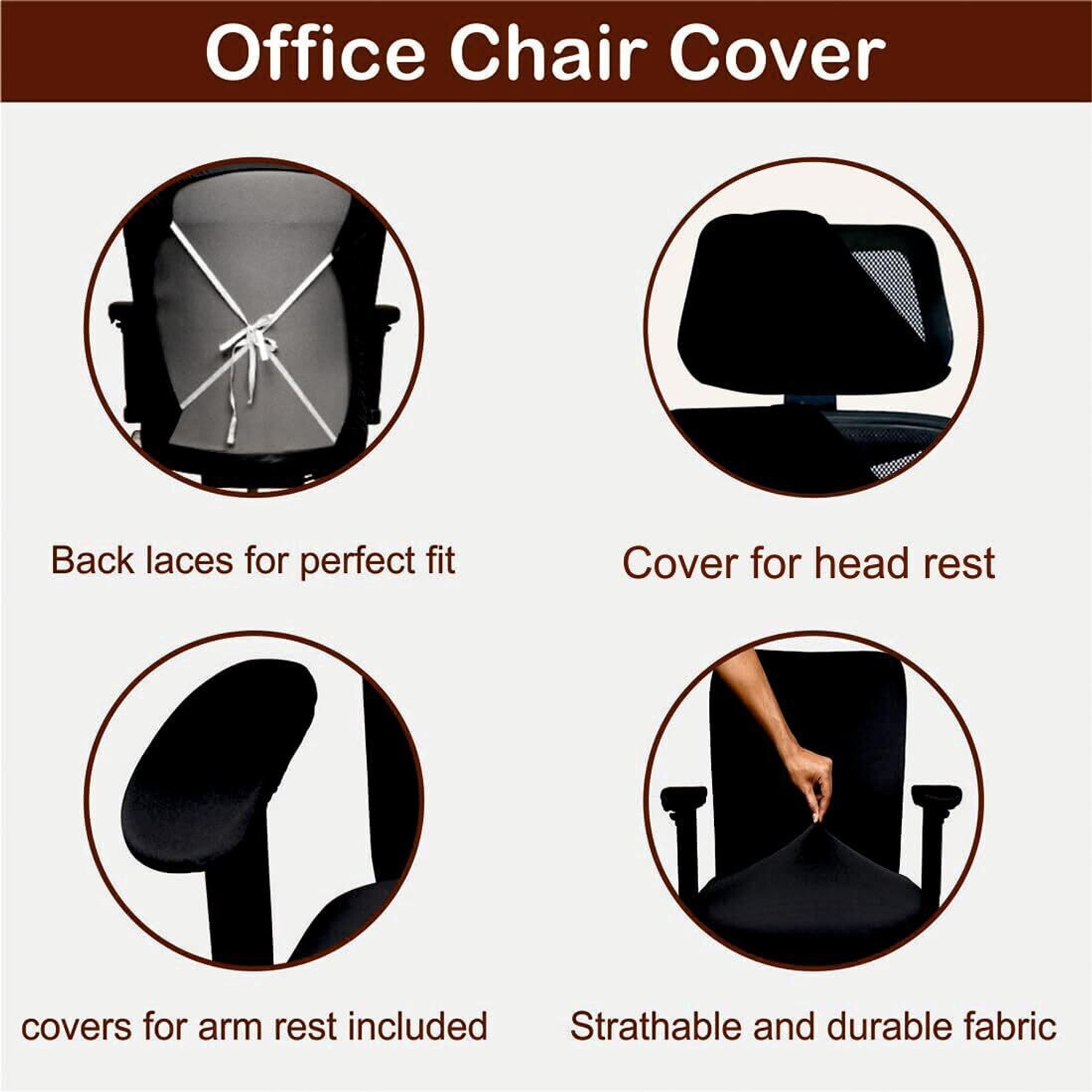 Image of Eleganta Polyester 1 Seater Chair Plain Cover (Pack of 1 Solid Black)