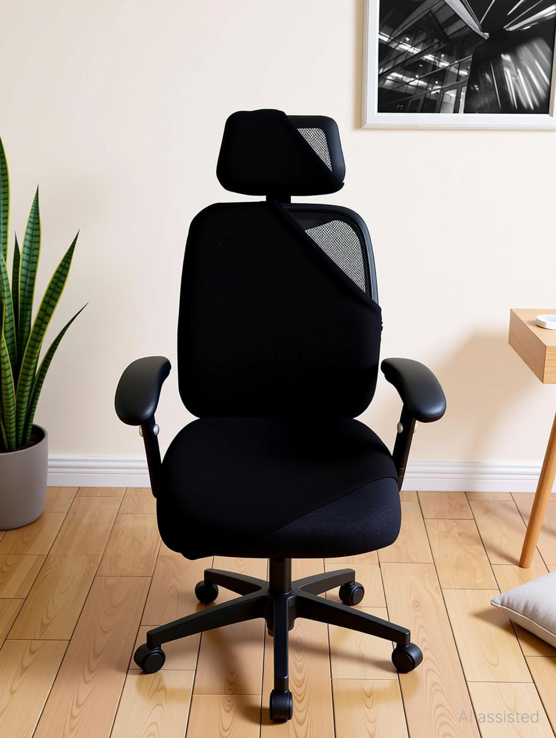 Image of Eleganta Polyester 1 Seater Chair Plain Cover (Pack of 1 Solid Black)