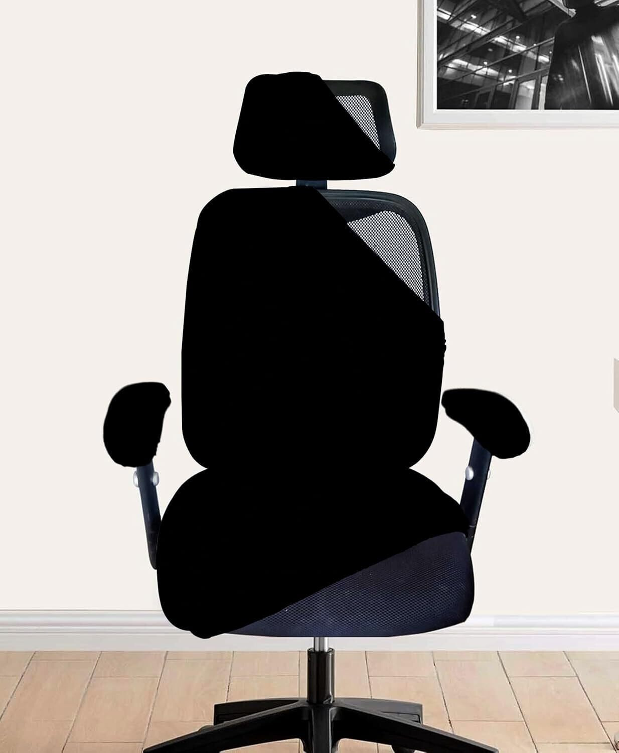 Image of Eleganta Polyester 1 Seater Chair Plain Cover (Pack of 1 Solid Black)