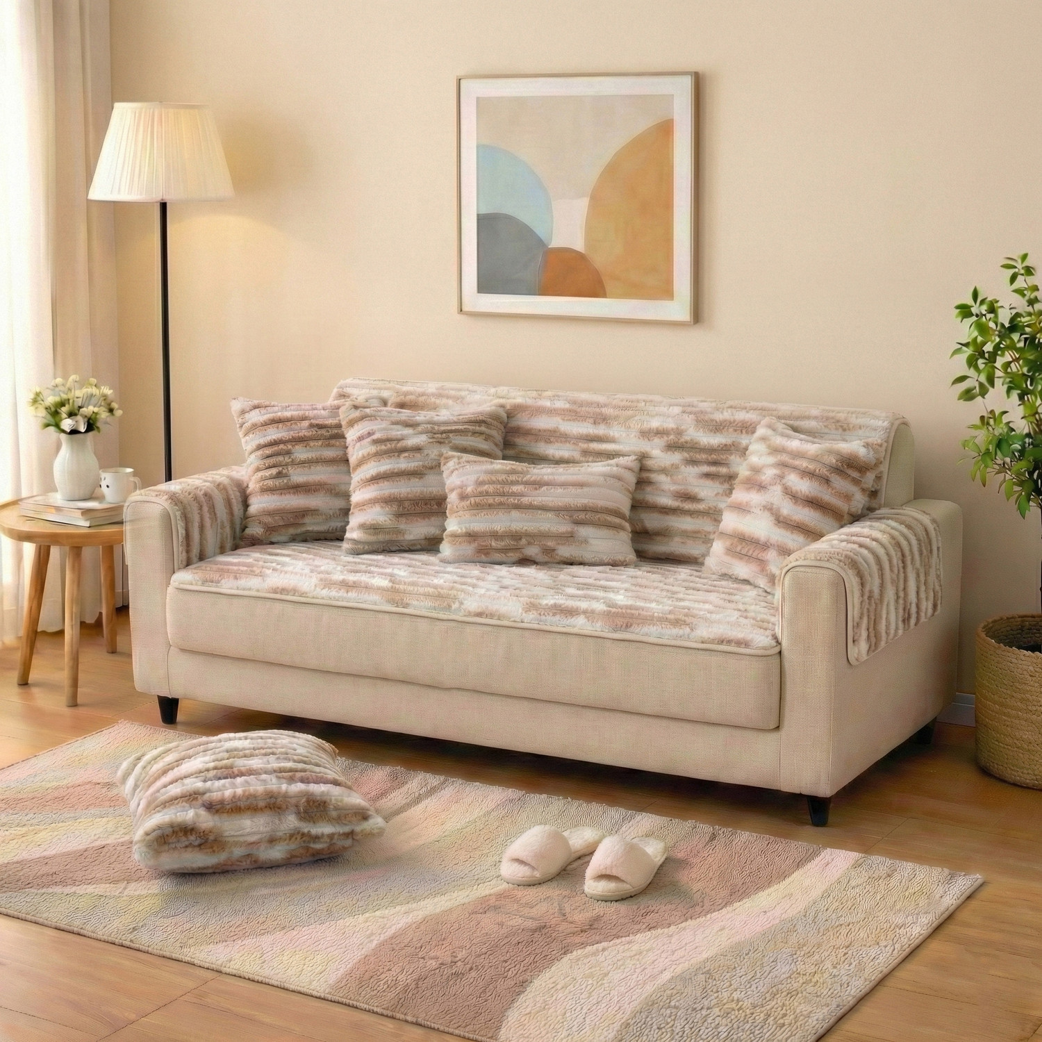 Image of LUKZER Polyester 4 Seater Sofa Floral Cover (Pack of 1 Dark Blue Lining)