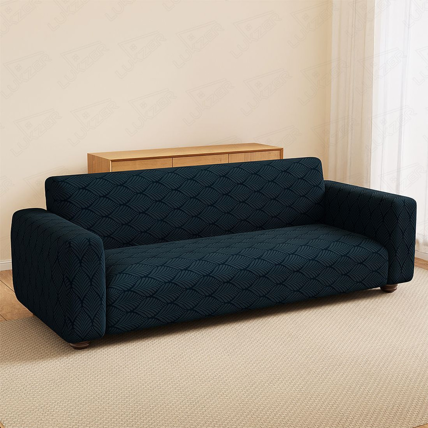 Image of LUKZER Jacquard 2 Seater Sofa Abstract Cover (Pack of 1 Pastel Marine Blue Leaf Trail)