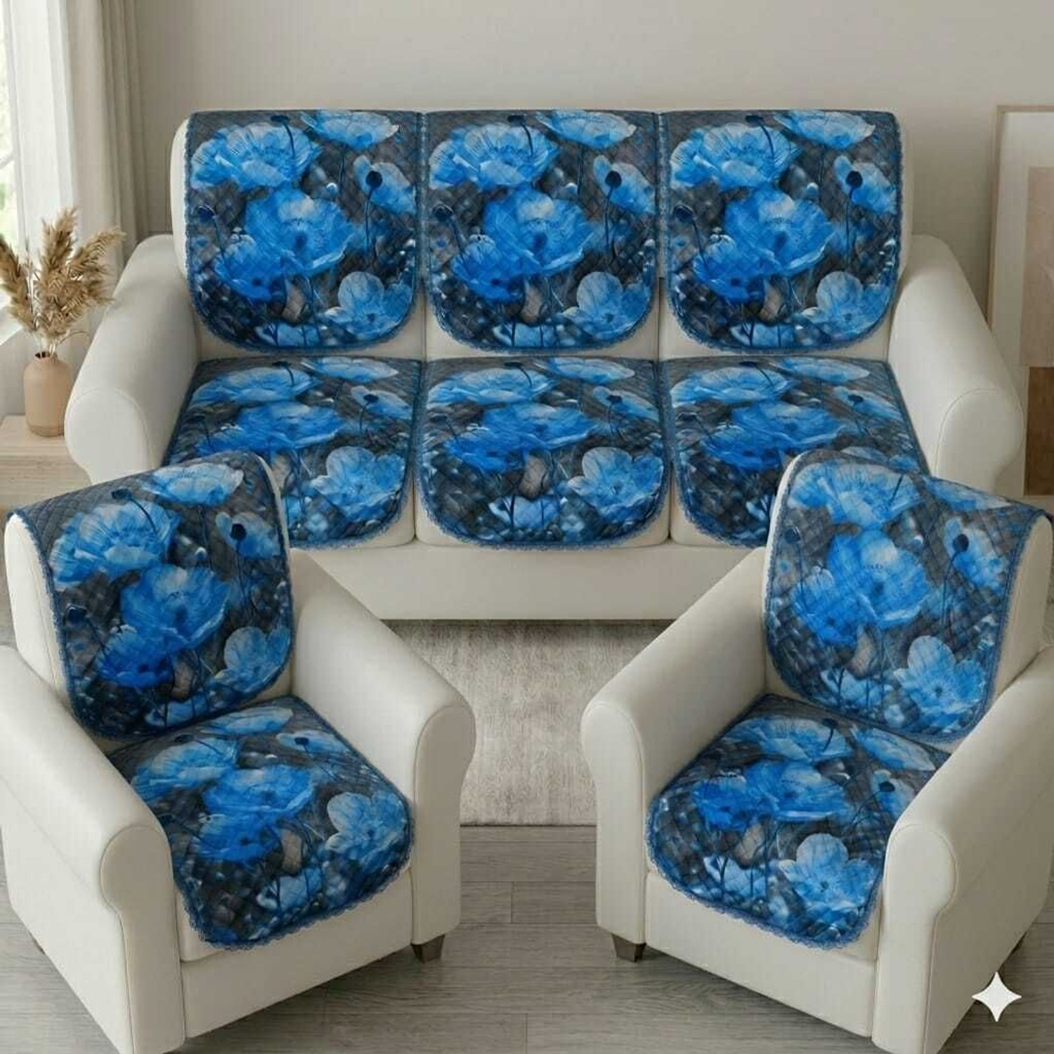 Image of igi Polyester 3+1+1 Seater Sofa Geometric Cover (Pack of 3 MULTICOLOR)