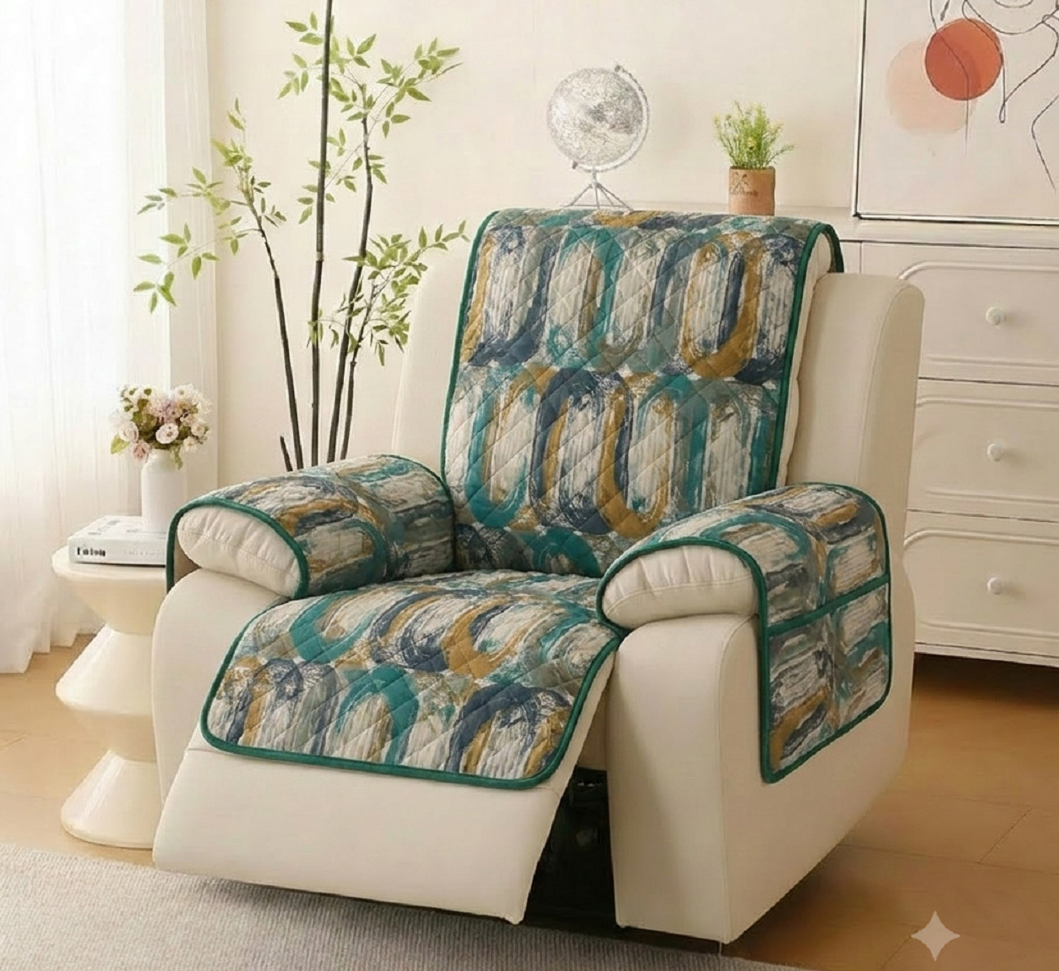 Image of igi Polyester 3+1+1 Seater Sofa Abstract Cover (Pack of 3 MULTICOLOR)