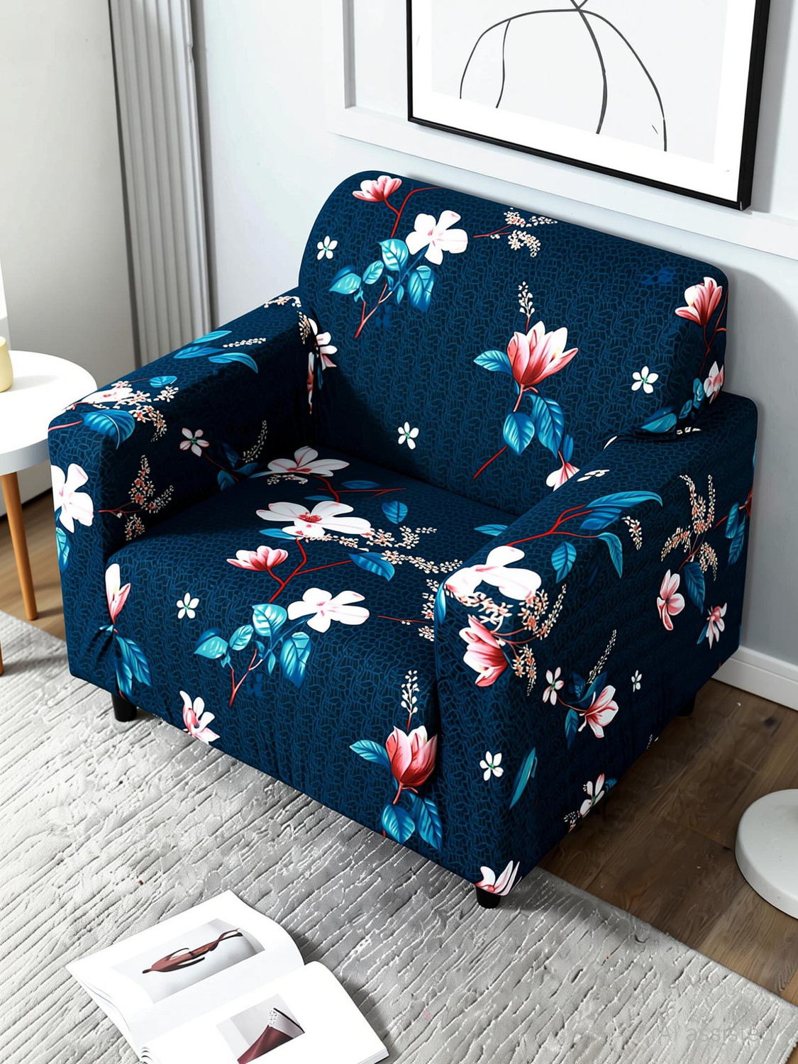 Image of igi Polyester 1 Seater Sofa Geometric Cover (Pack of 1 BLUE, MULTICOLOR)