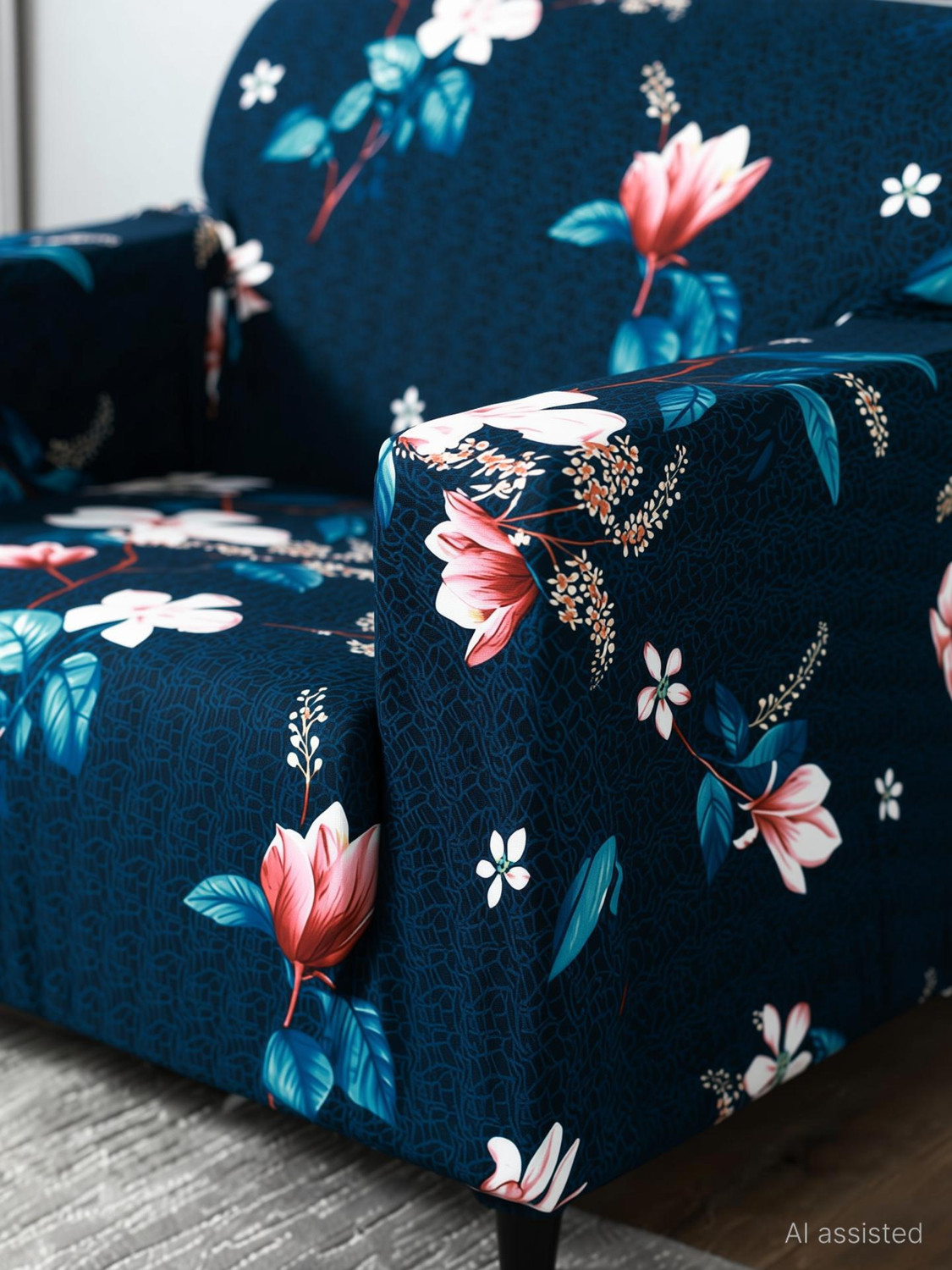 Image of igi Polyester 1 Seater Sofa Geometric Cover (Pack of 1 BLUE, MULTICOLOR)