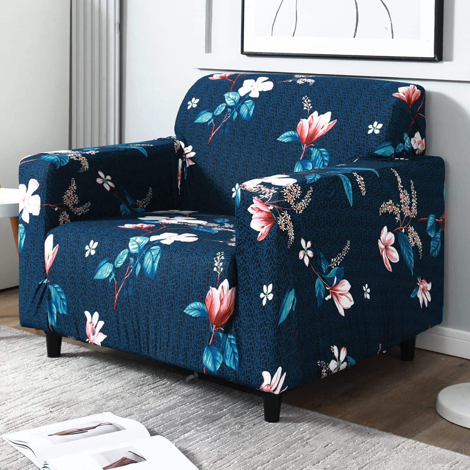 Image of igi Polyester 1 Seater Sofa Geometric Cover (Pack of 1 BLUE, MULTICOLOR)