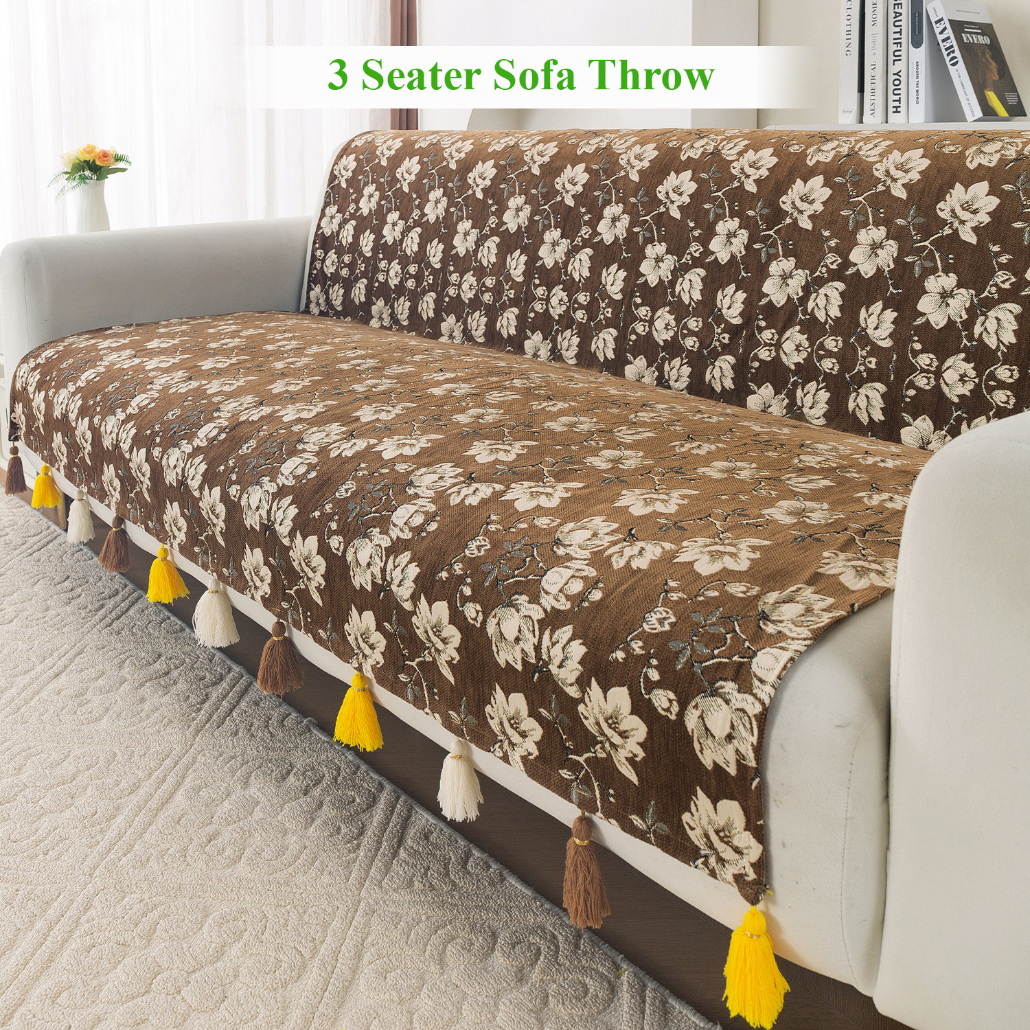Image of HOUSE OF QUIRK Chenille 2 Seater Sofa Embroidered Cover (Pack of 1 Cream)