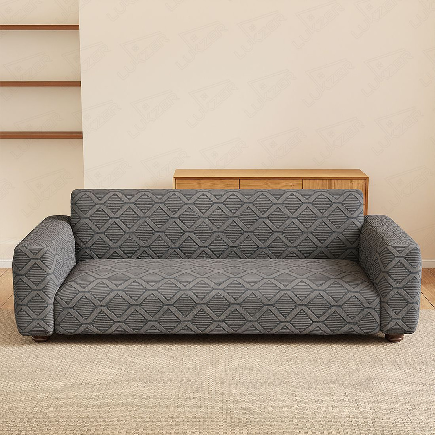 Image of HOUSE OF QUIRK Chenille 2 Seater Sofa Embroidered Cover (Pack of 1 Cream)