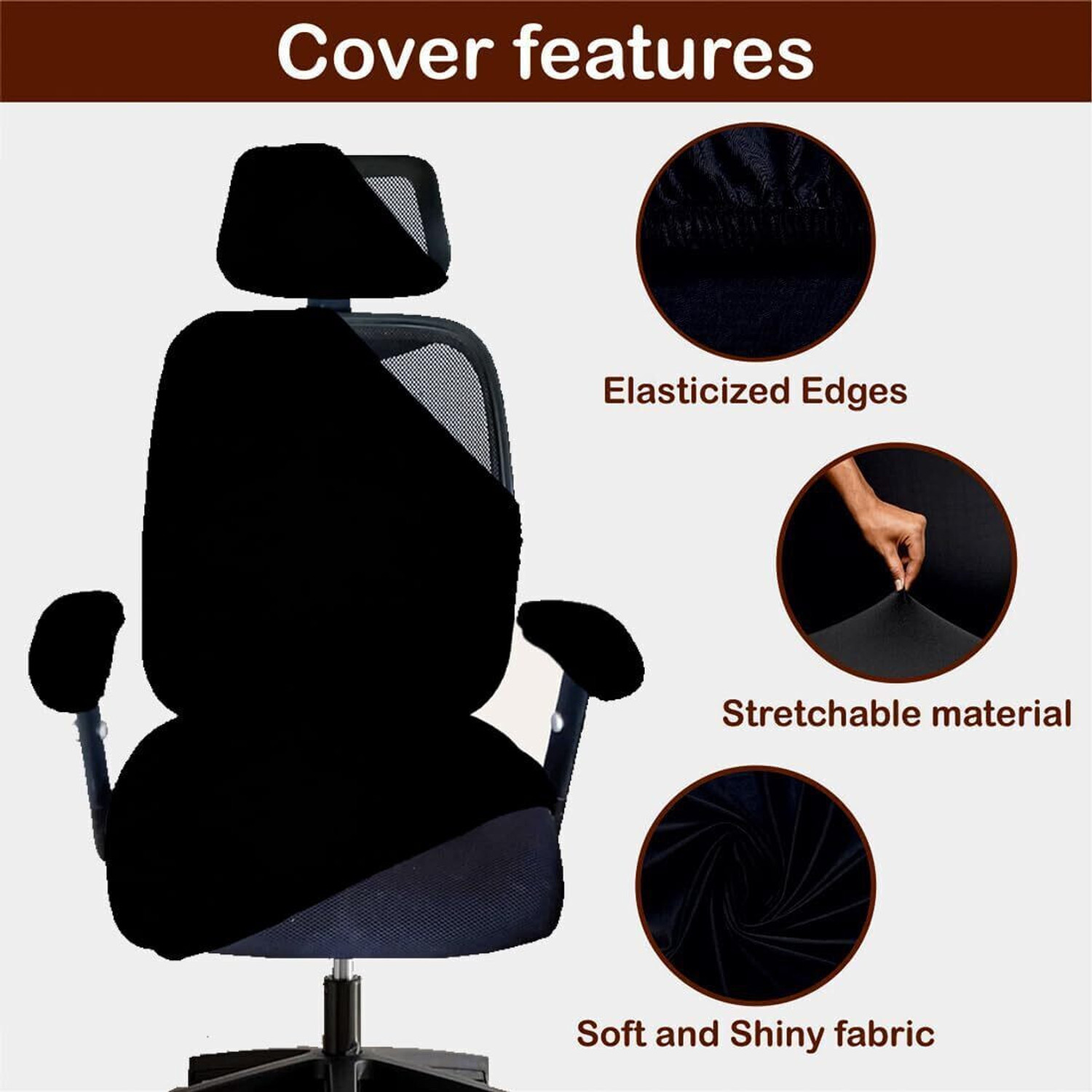 Image of Eleganta Polyester 1 Seater Chair Plain Cover (Pack of 1 Solid Black)