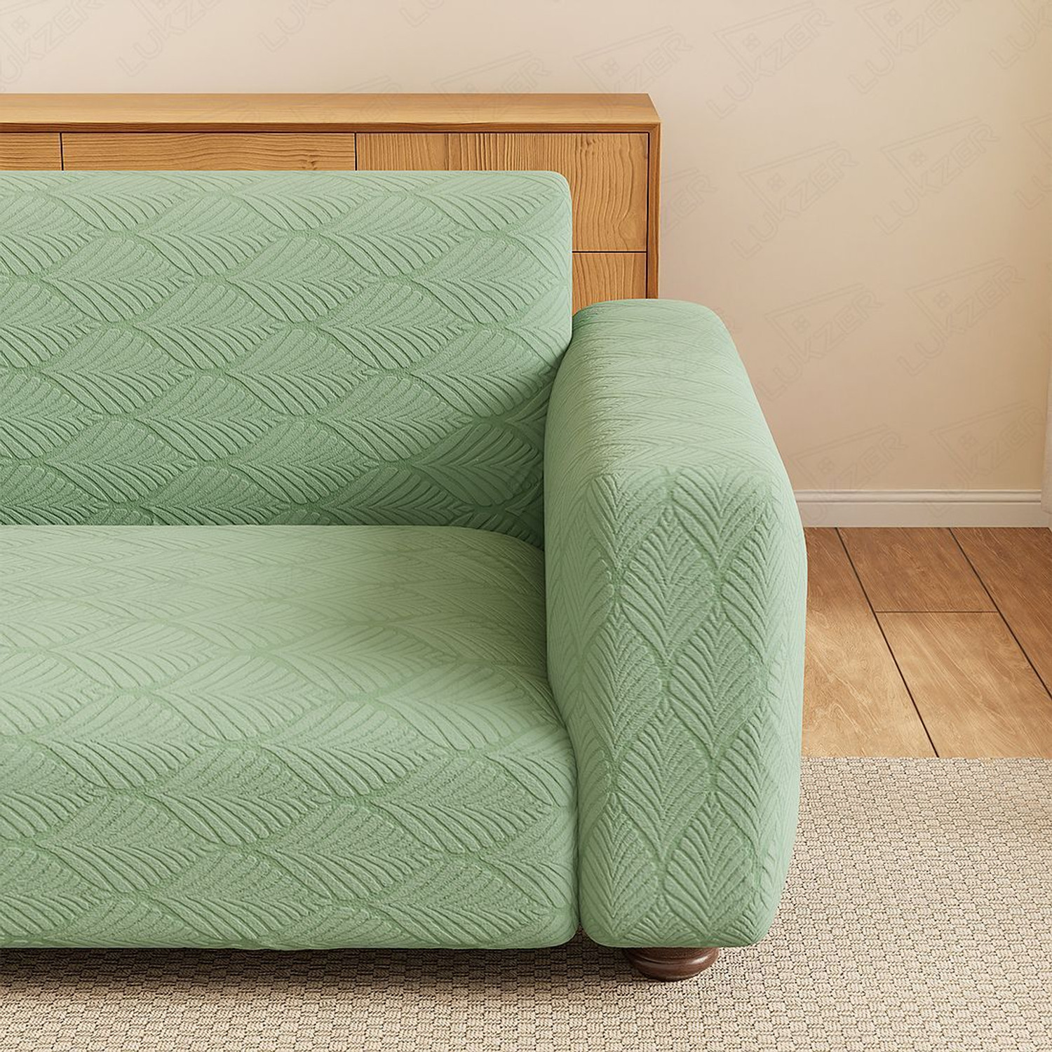 Image of LUKZER Jacquard 1 Seater Sofa Abstract Cover (Pack of 1 Pastel Green Leaf Trail)
