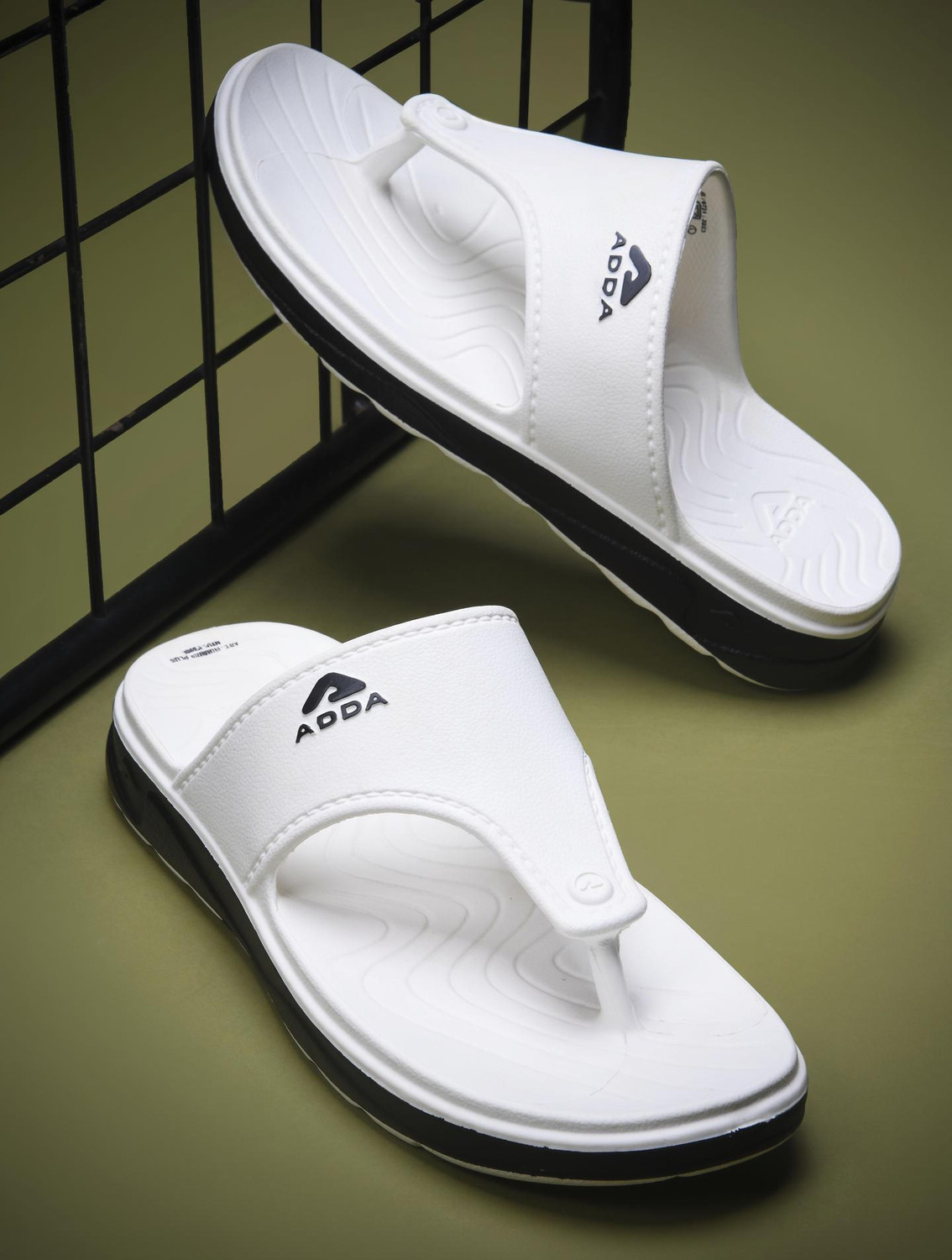 Image of Adda Men Slides (White, Black , 7)