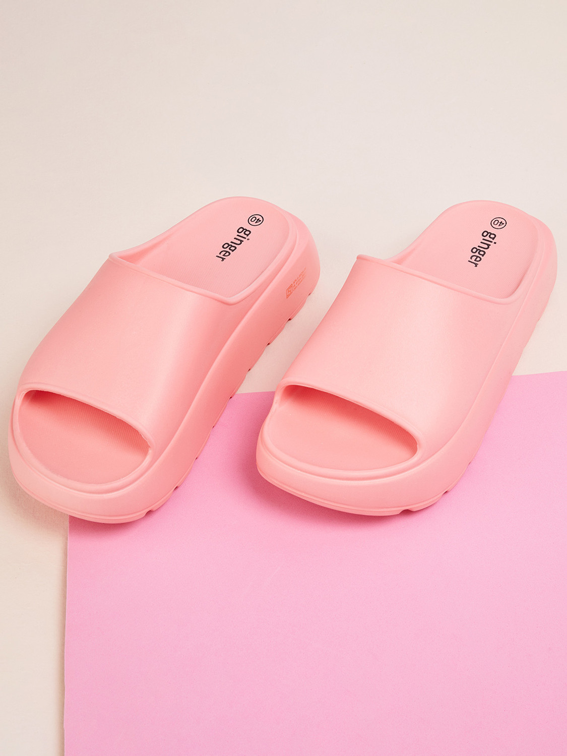 Image of Ginger by Lifestyle Solid Flatform Sliders Women Flip Flops (Red , 5)