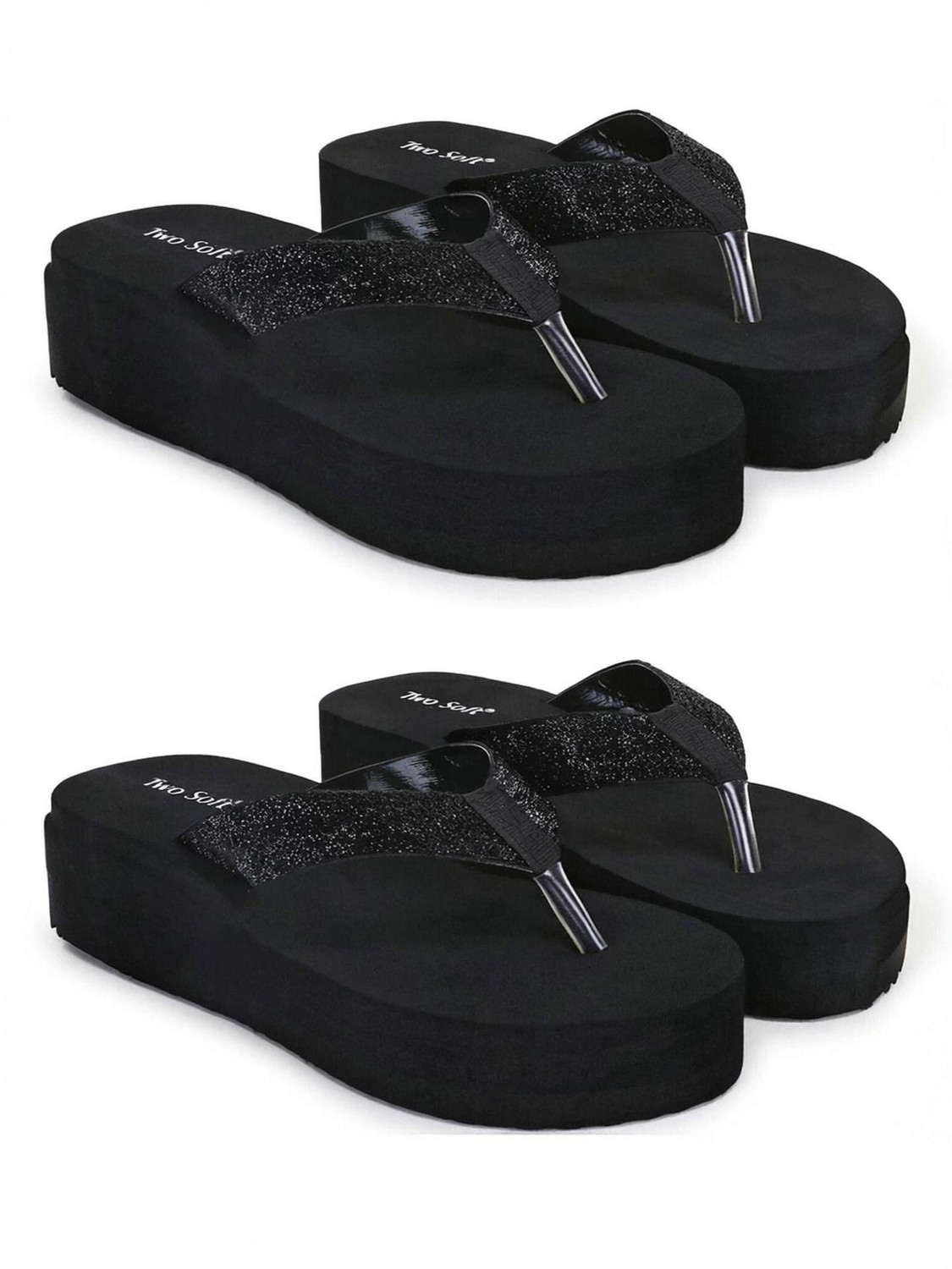 Image of TWO SOFT Combo Pack Of 2 Stylish Casual Light & Soft Comfortable Daily Wear Women Slippers (Black, Pink , 4)