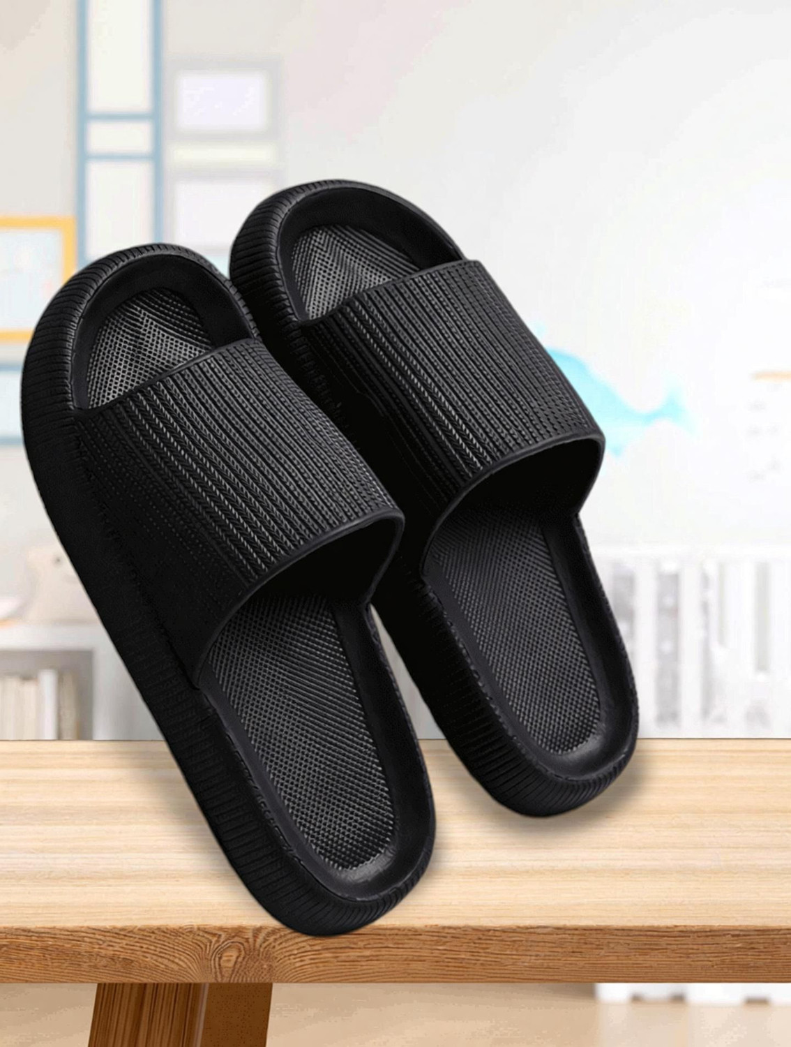 Image of Dee Rook Men Slides (Black , 10)