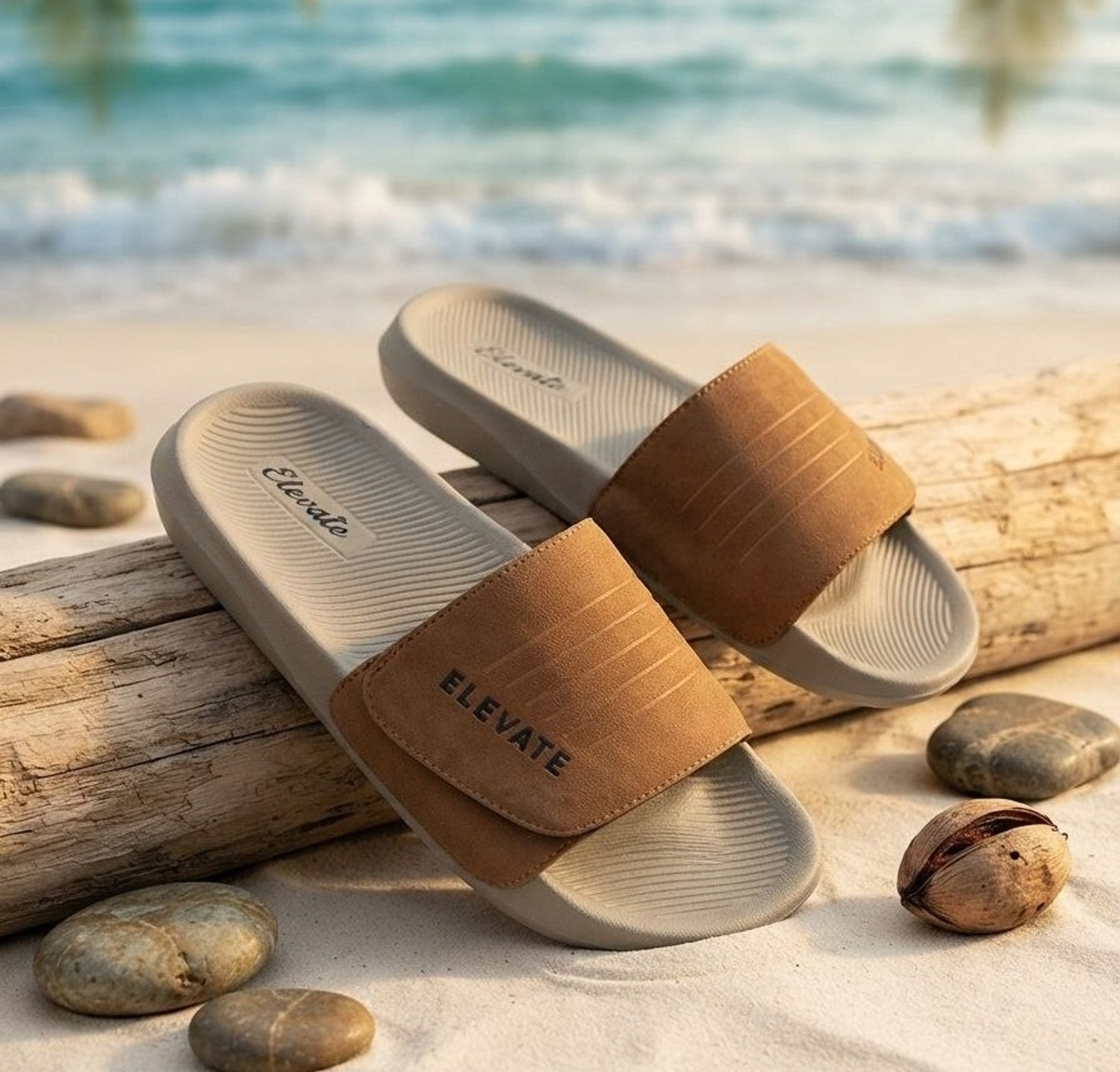 Elevate Steps Men Slides (Tan , 6) - Image 1