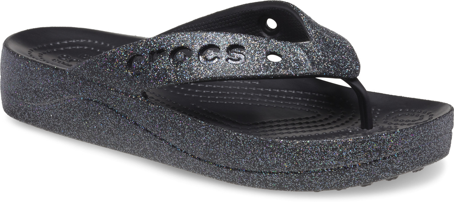 Image of CROCS Women's Baya Platform Glitter Women Flip Flops (Black , 9 UK /India)