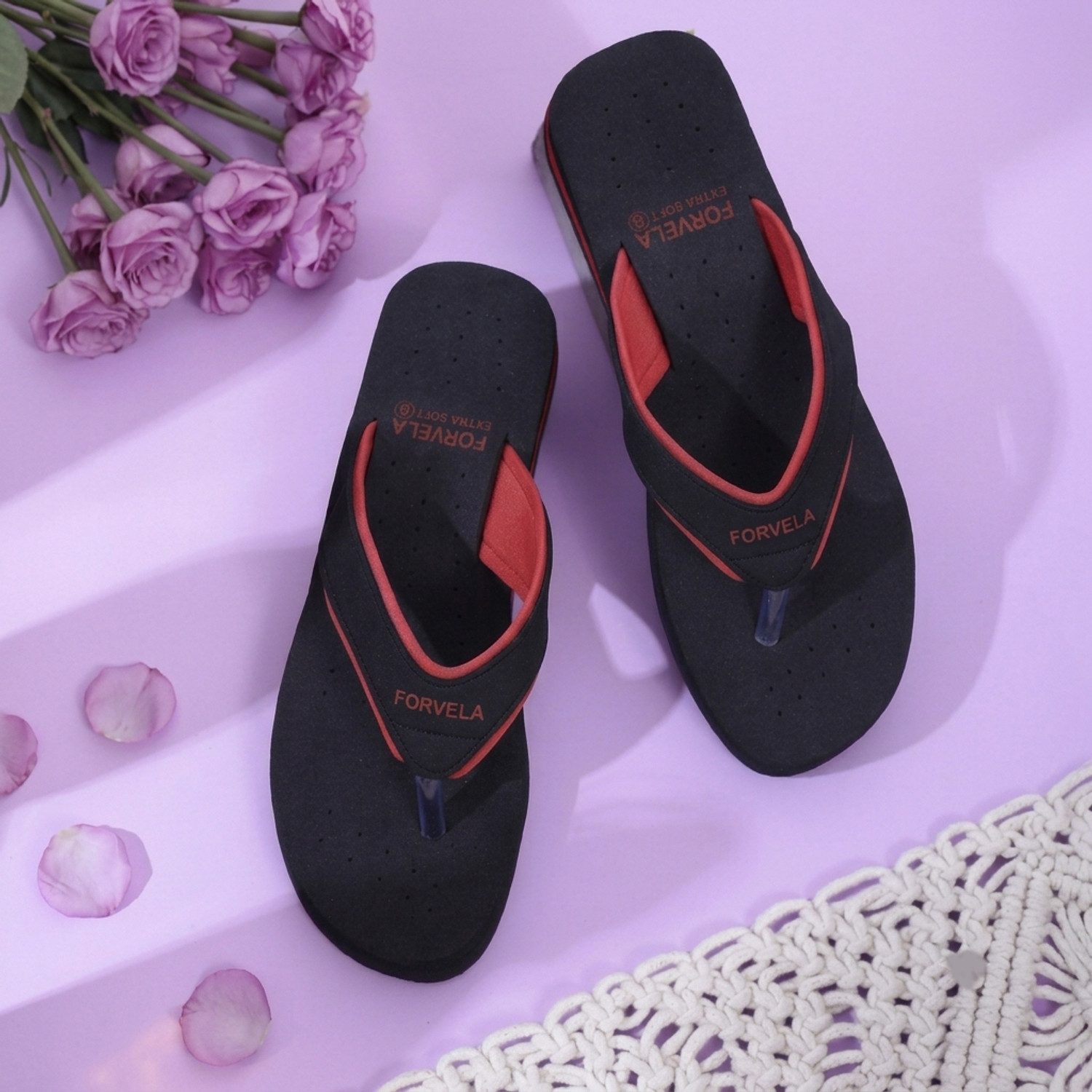 Image of FORVELA Doctor Ortho Soft Diabetic Orthopaedic Pregnancy Home Women Flip Flops (Red , 8)