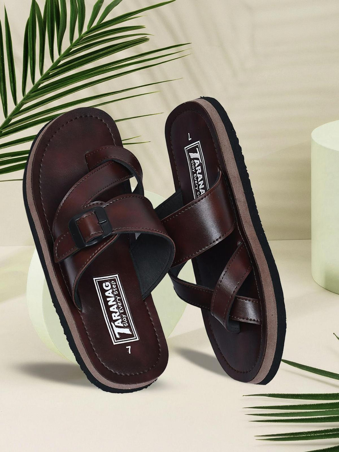 Image of Beto Plus Men Flip Flops (Brown , 10)