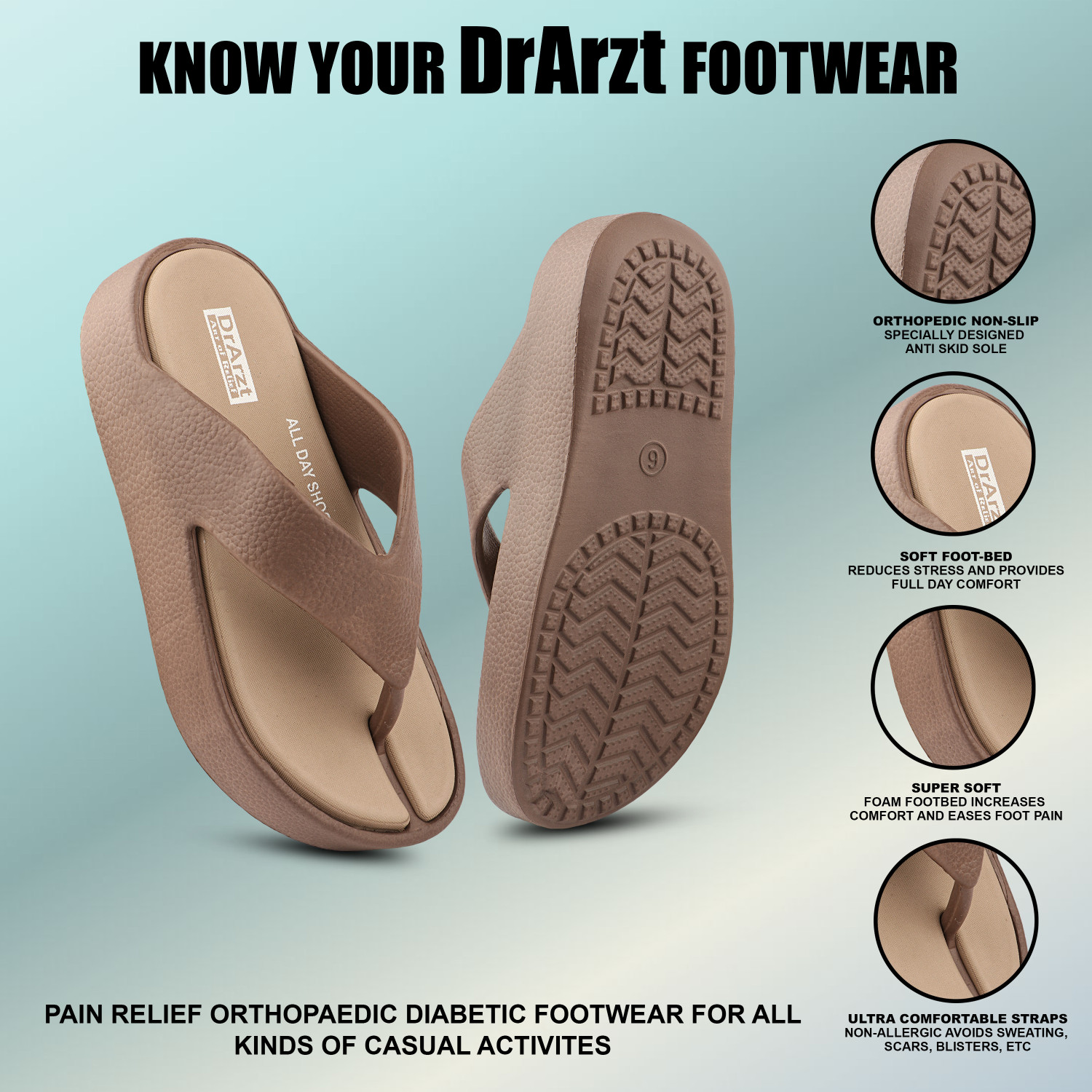 Image of DrArzt Classic|Ultra Soft|Cushion Footbed|Lightweight|Waterproof Women Flip Flops (Brown , 4)
