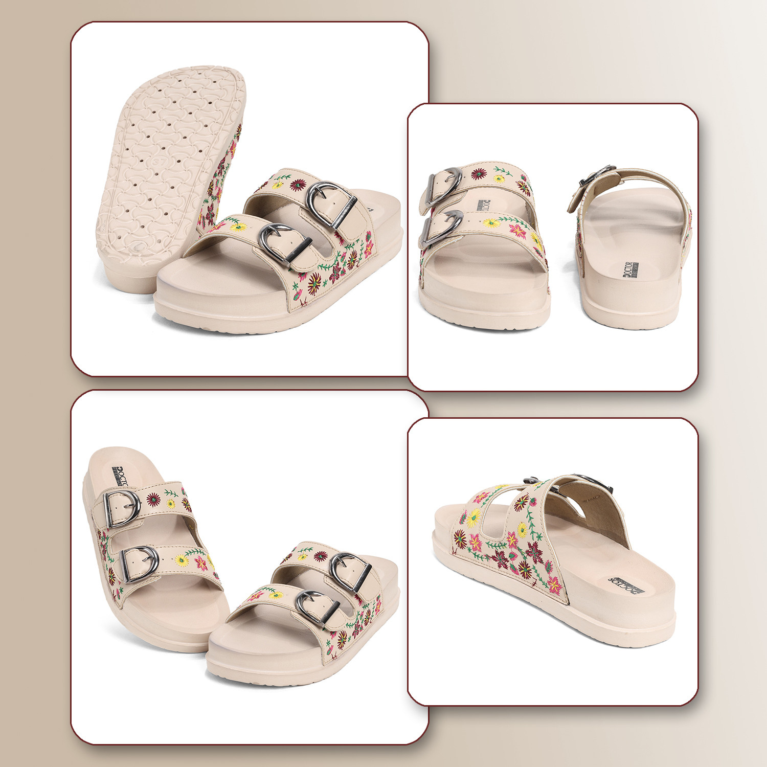 Image of DOCTOR FEEL SOFT Women Comfort Slippers|Flexible|Soft Footbed|Daily Wear|Walking Support Slippers Women Slides (Beige , 7)