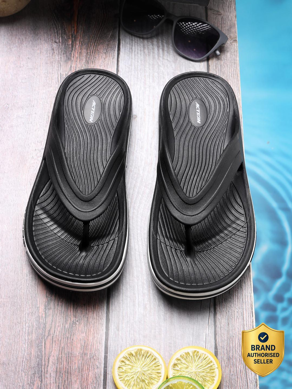 Image of FEEL TIME Men Flip Flops (Black , 10)