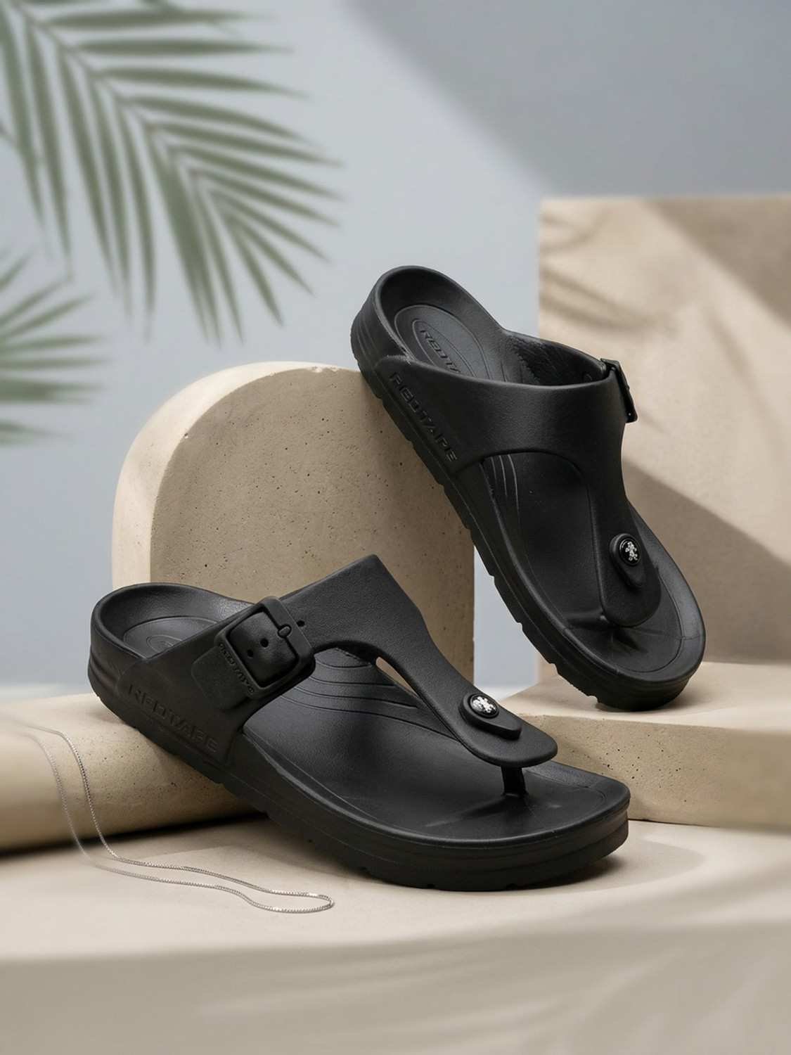Image of RED TAPE Men Slides (Black , 11)