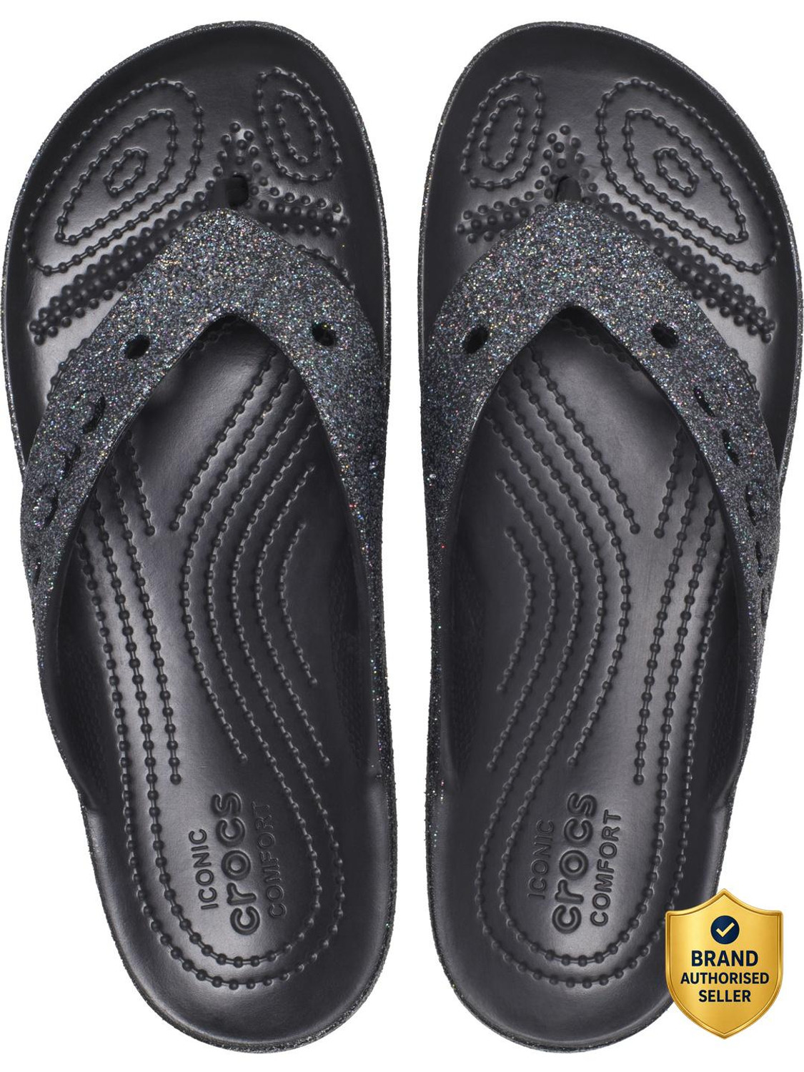Image of CROCS Women's Baya Platform Glitter Women Flip Flops (Black , 9 UK /India)