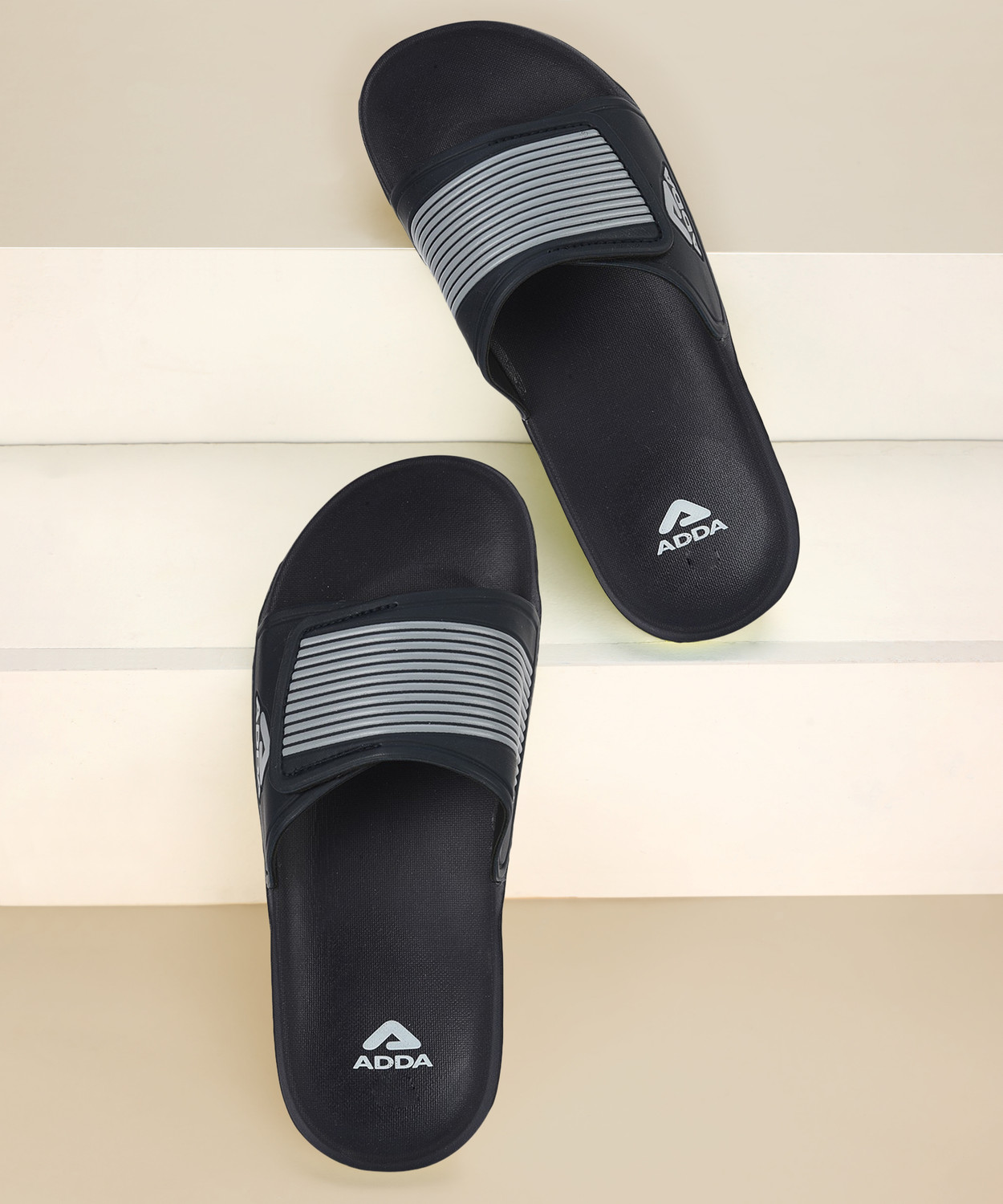 Image of Adda Men Slides (Beige, Black , 8)