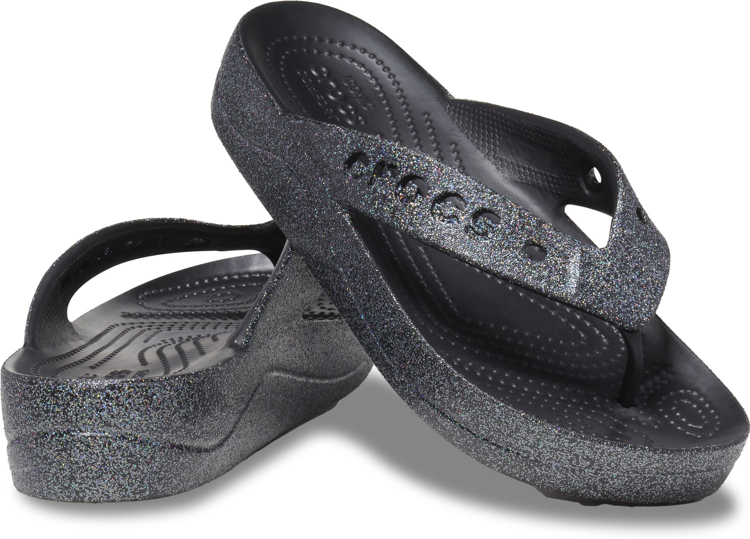 Image of CROCS Women's Baya Platform Glitter Women Flip Flops (Black , 9 UK /India)