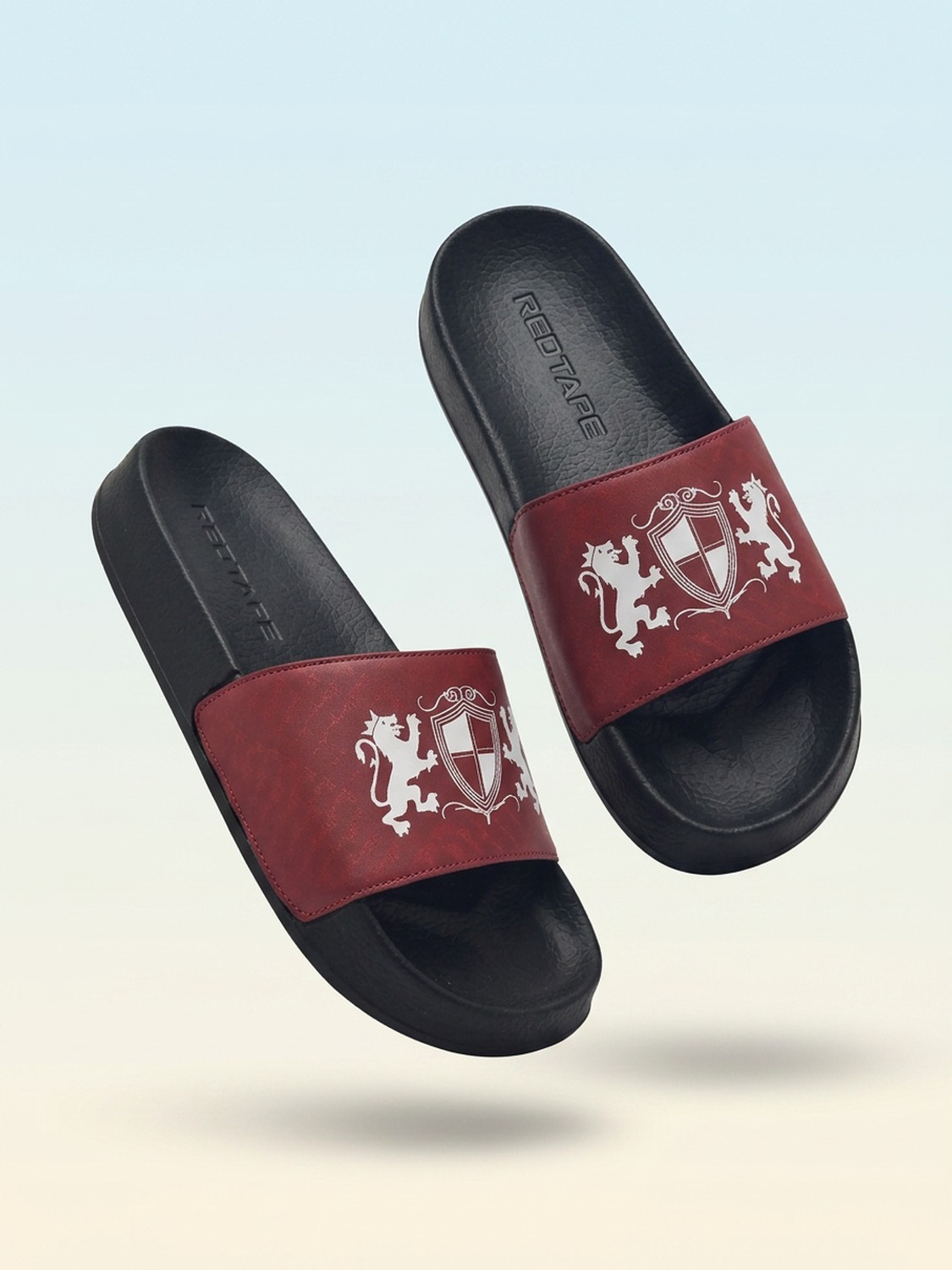 Image of RED TAPE Men Slides (Red, Black , 10)