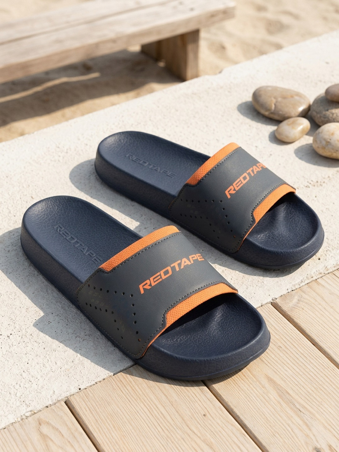 Red Tape Men Slides (Grey, Size 8) - Image 1