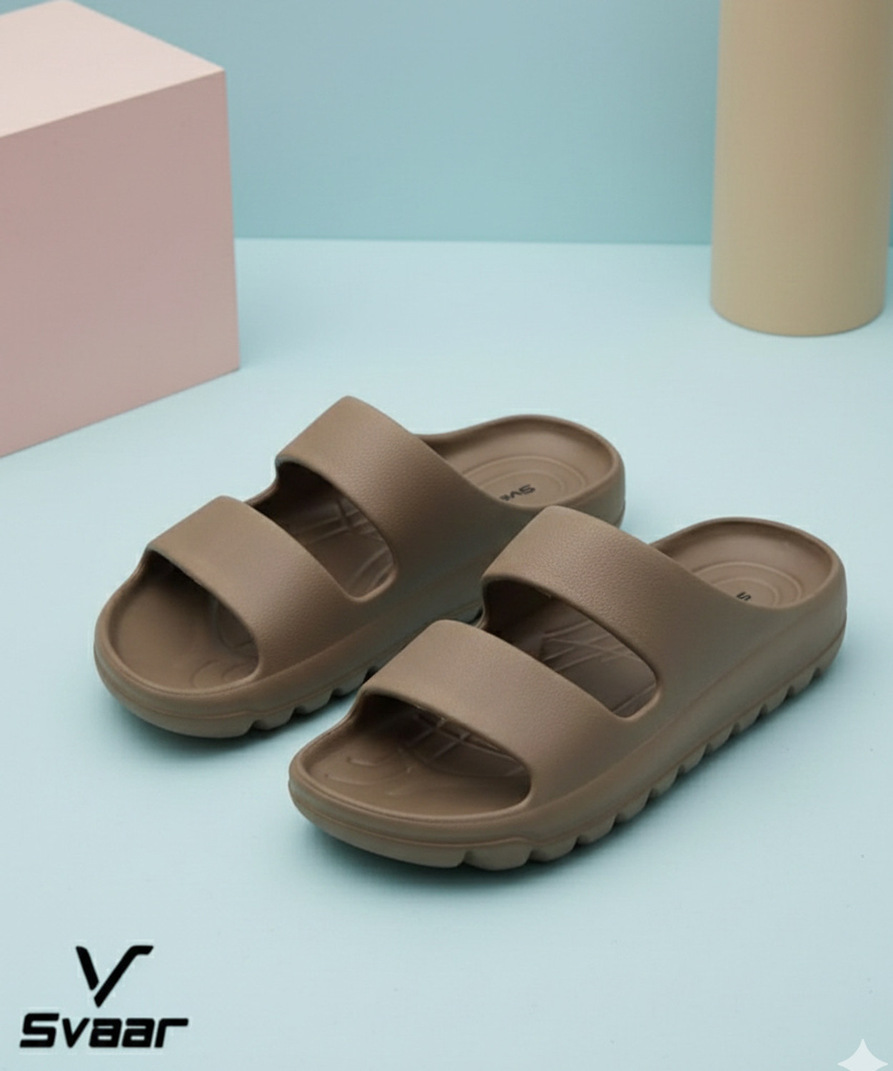 Image of RED TAPE Men Slides (Brown , 9)